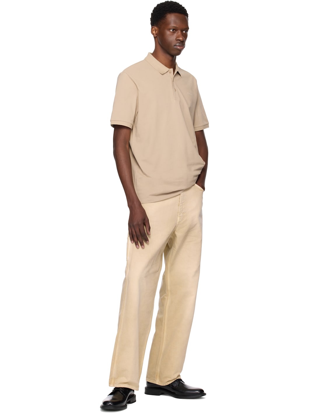 Beige Cotton Piqué Logo Print Polo - 4