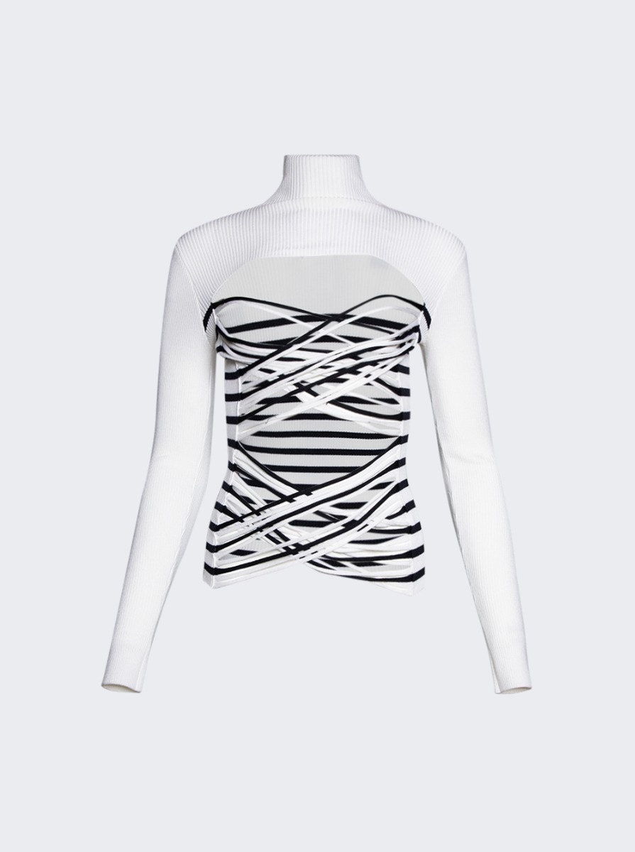 Mariniere Laceree Long Sleeve Top White And Navy - 4