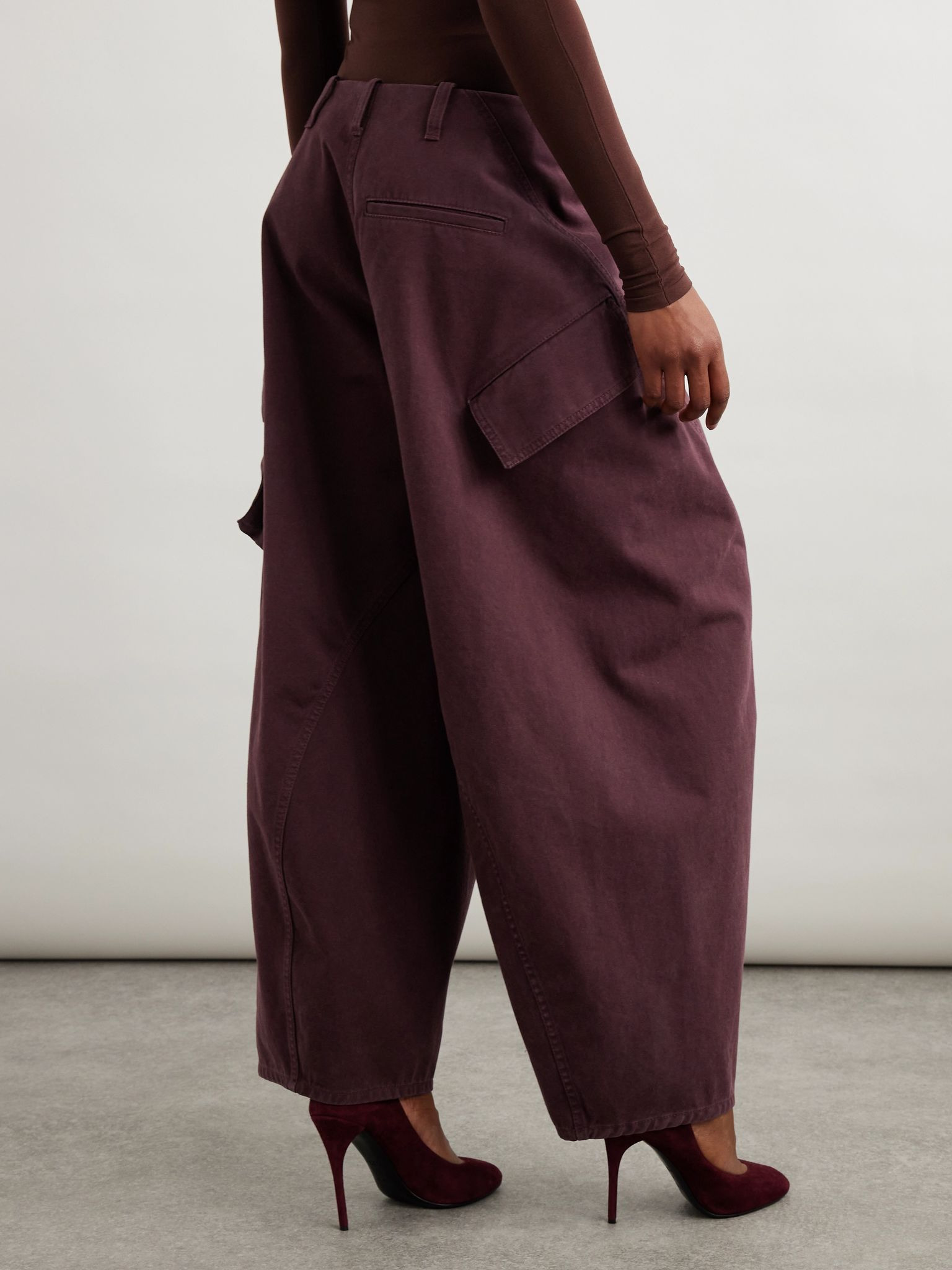 Cotton-twill barrel-leg cargo pants Burgundy - 4