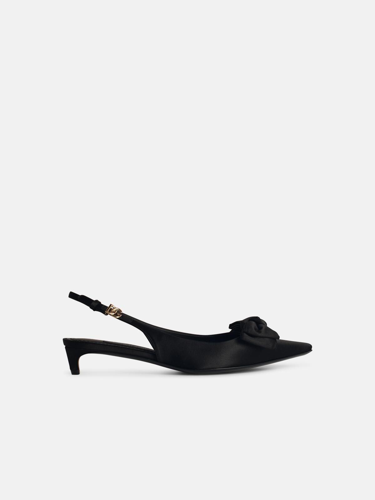 BLACK SILK BLEND SLINGBACKS - 1