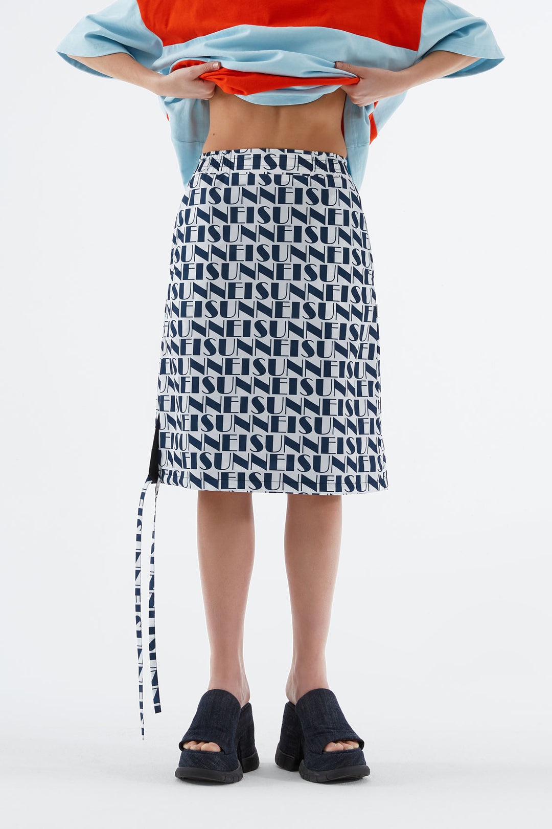 REVERSIBLE NAVY & WHITE LOGO ELASTIC SKIRT - 3