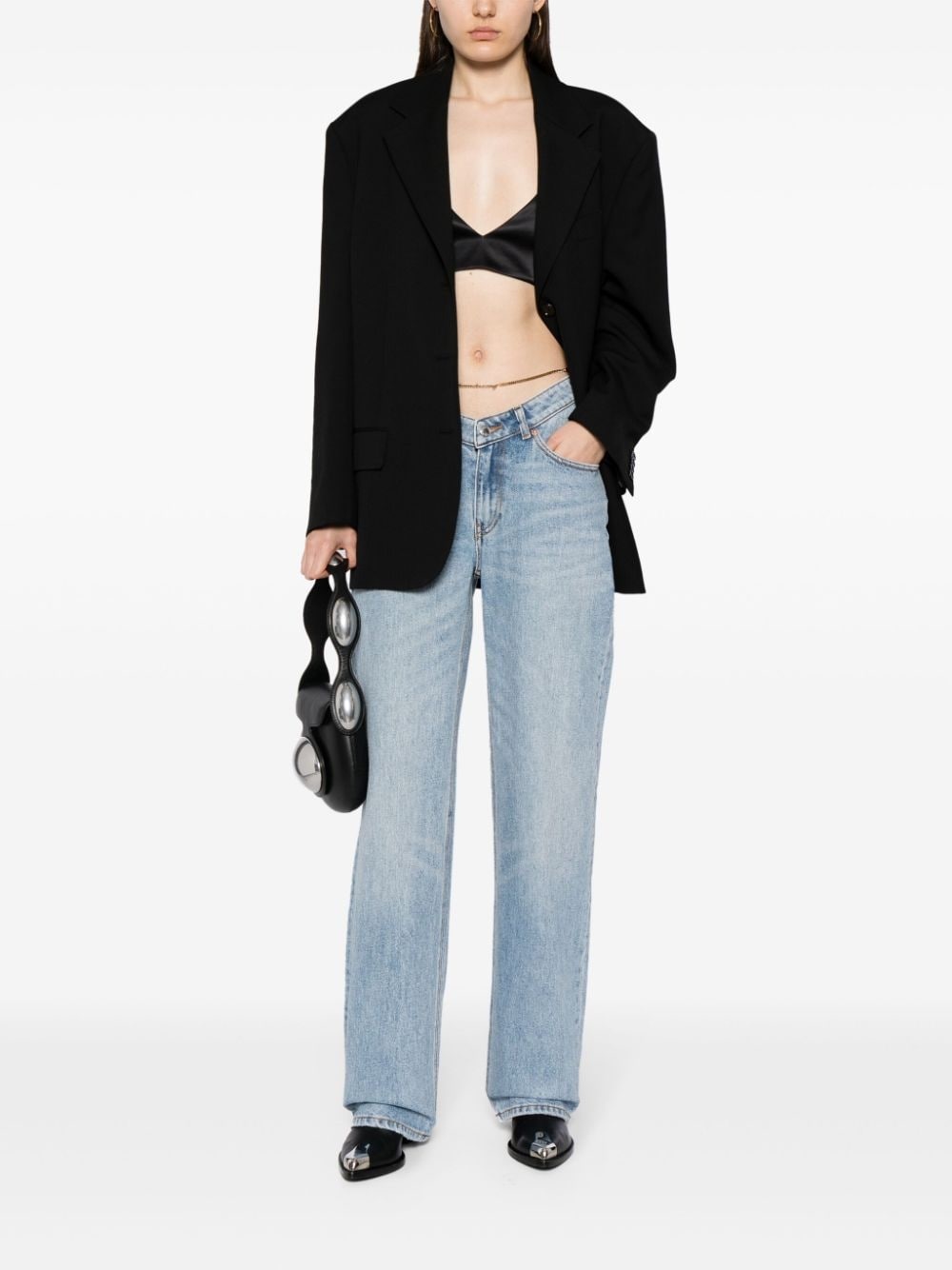 cable-chain link cotton straight jeans - 2