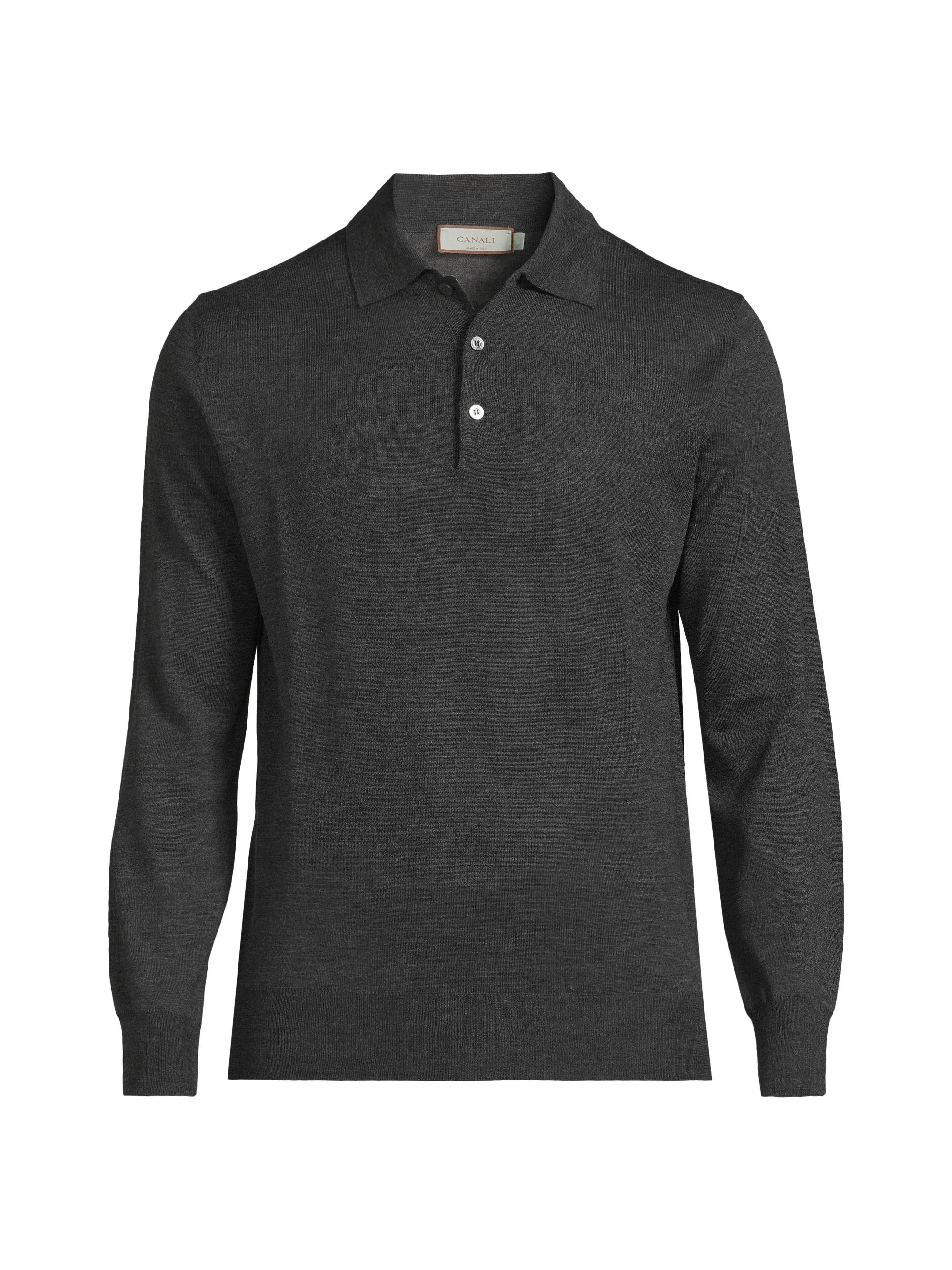 Men's Heathered Merino Wool Modern-Fit Polo Shirt - Charcoal - 1