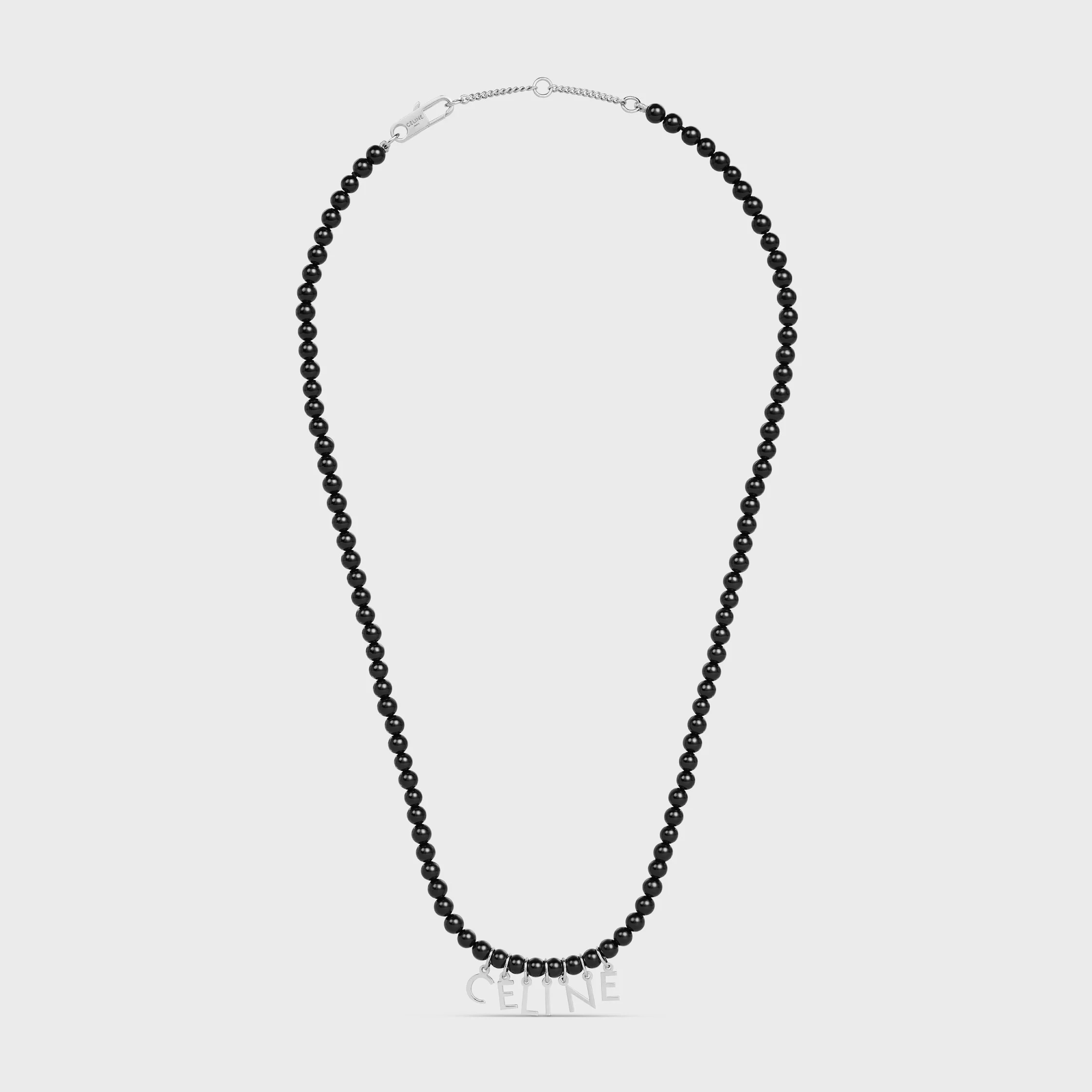 Celine Monochroms Beads Necklace in Onyx and Brass with Rhodium Finish - 1