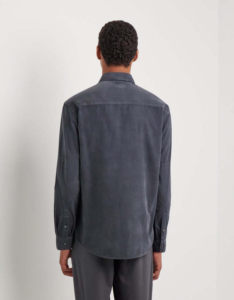 DARK GRAY CASUAL COTTON SHIRT WITH FRONT PLEATS 3
