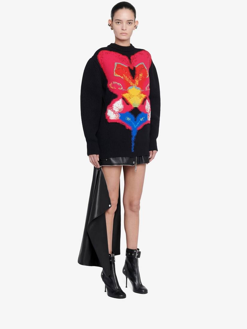 Women's Orchid Intarsia Oversized Jumper in Black/red/yellow - 3