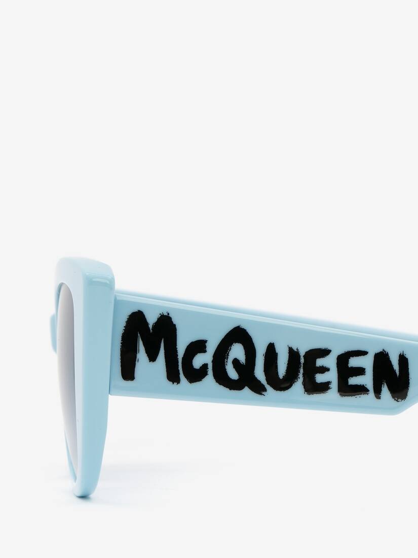 Women's McQueen Graffiti Cat-eye Sunglasses in Light Blue - 4