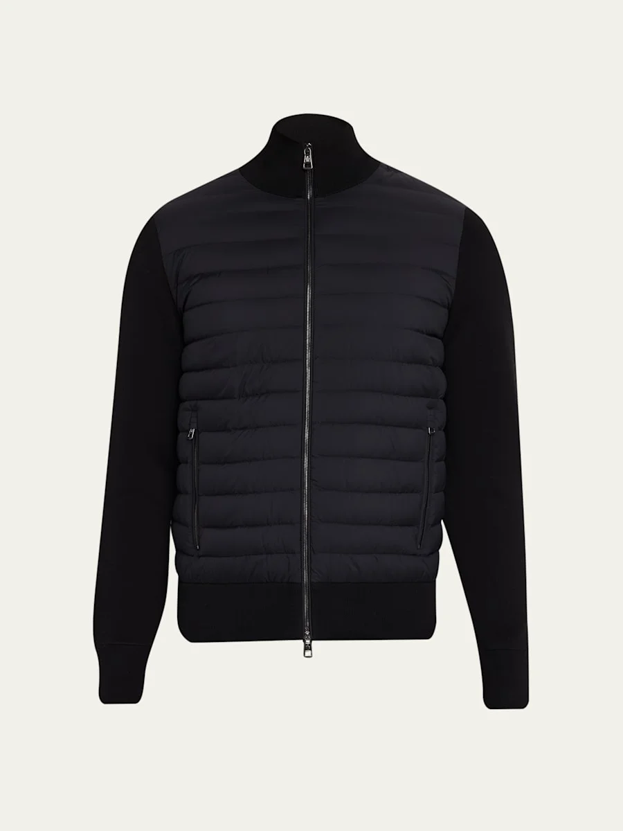 Men's Padded Crêpe Cotton Full-Zip Cardigan - 1