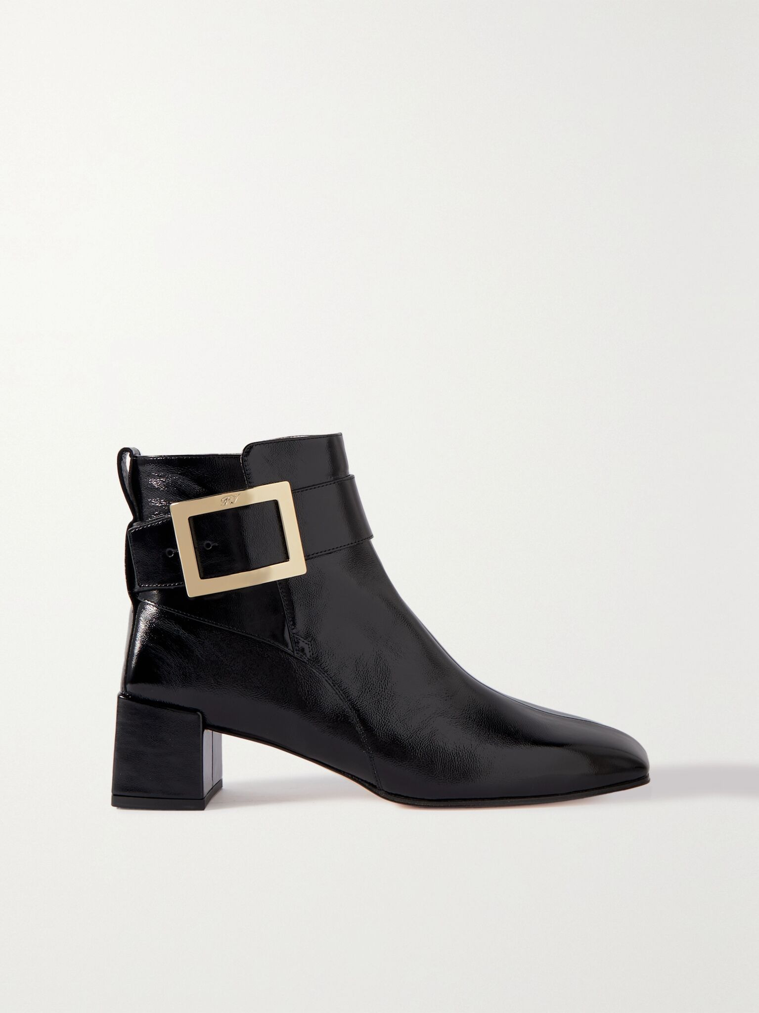 City buckled glossed-leather ankle boots Black - 1