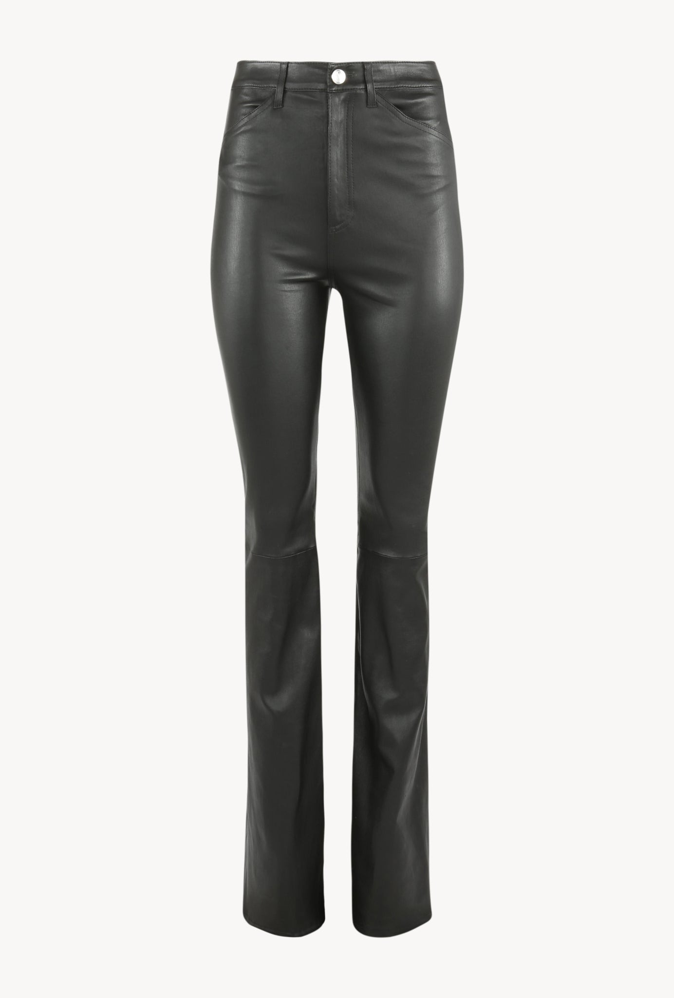 BLACK LEATHER 5 POCKET MICRO FLARE PANTS - 7