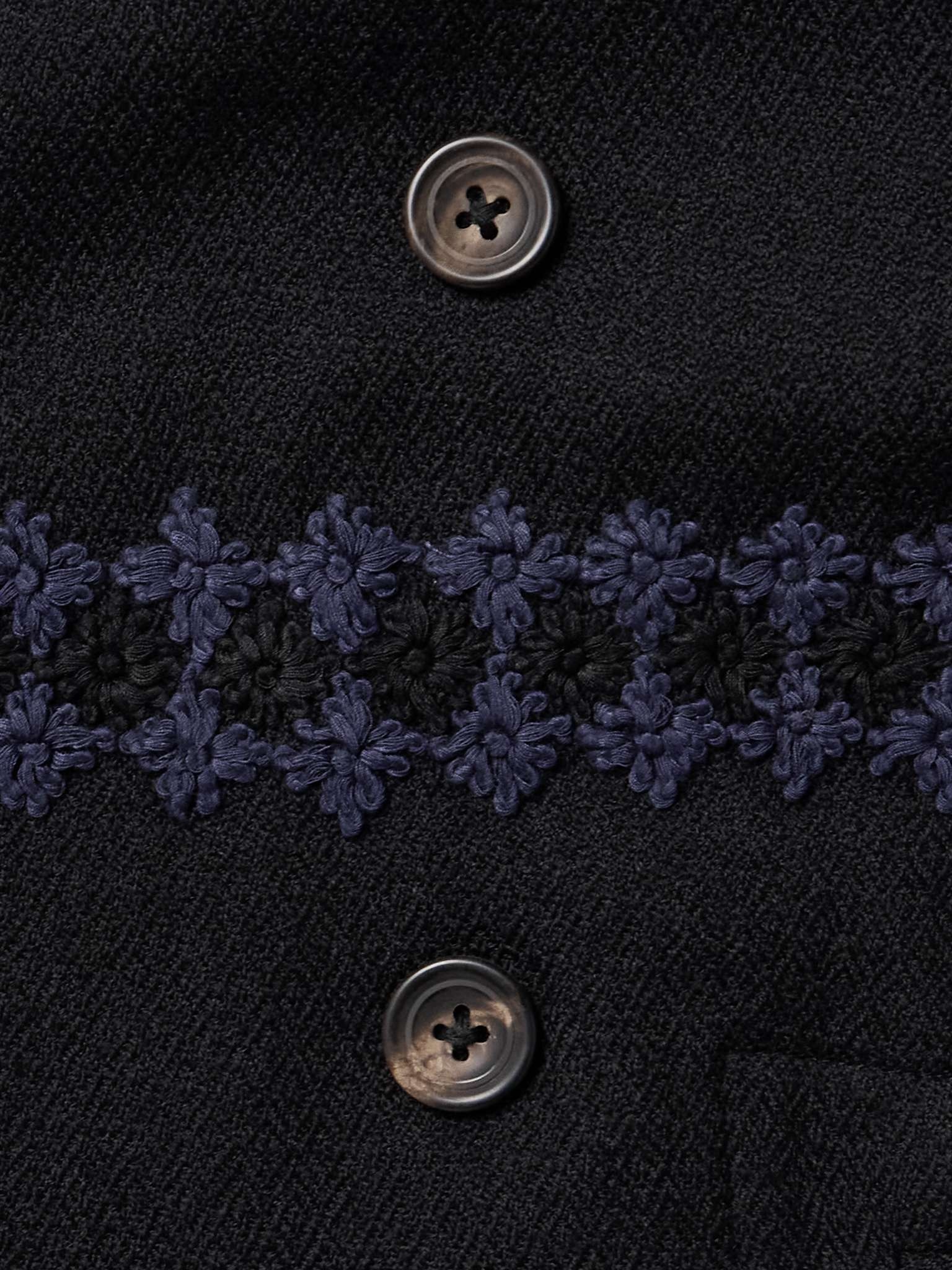 Double-Breasted Embroidered Wool-Flannel Suit Jacket - 6