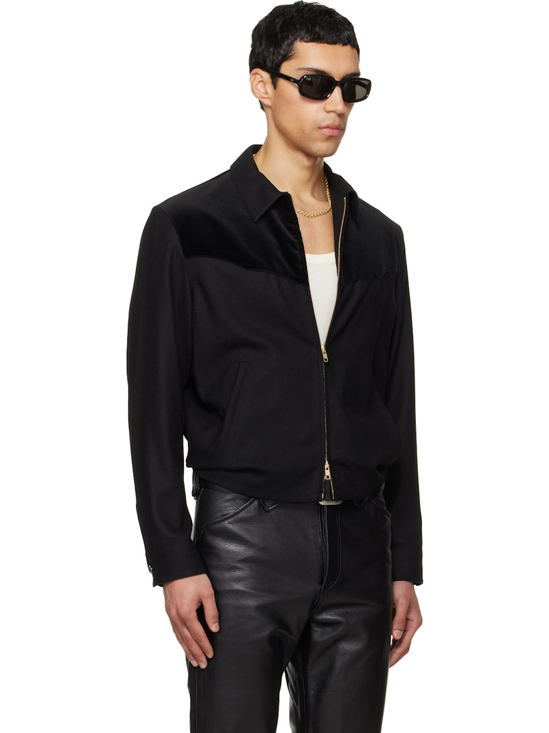 Black Wool Velvet Trimmed Blouson Jacket 2
