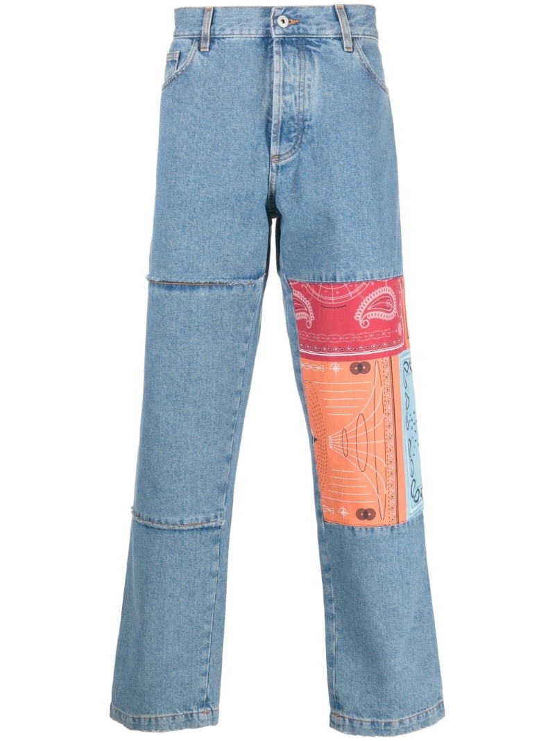 patchwork-detailing straight-leg jeans - 1