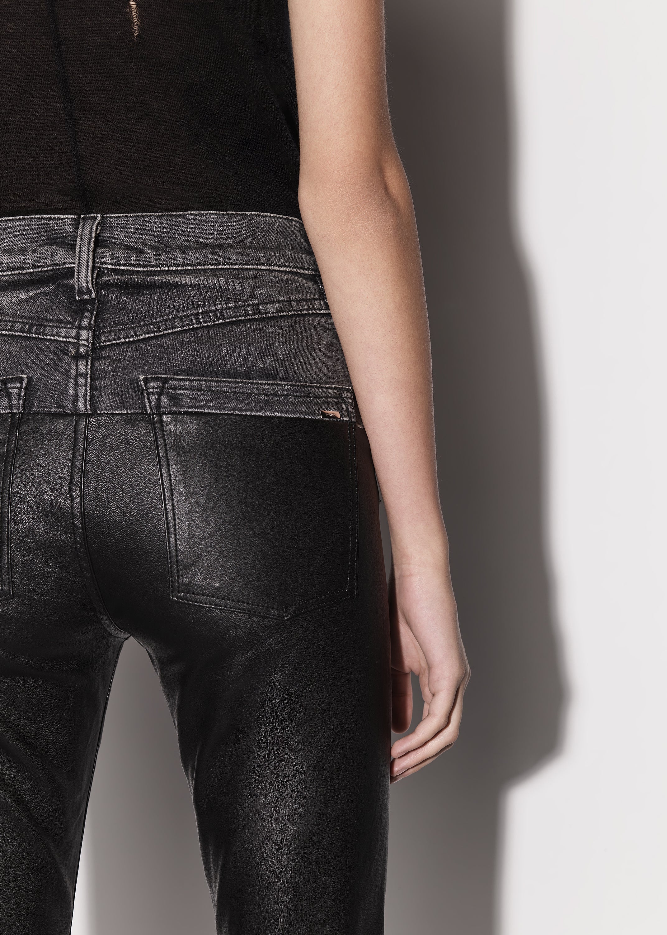 CONTRAST LEATHER SKINNY JEAN - 9