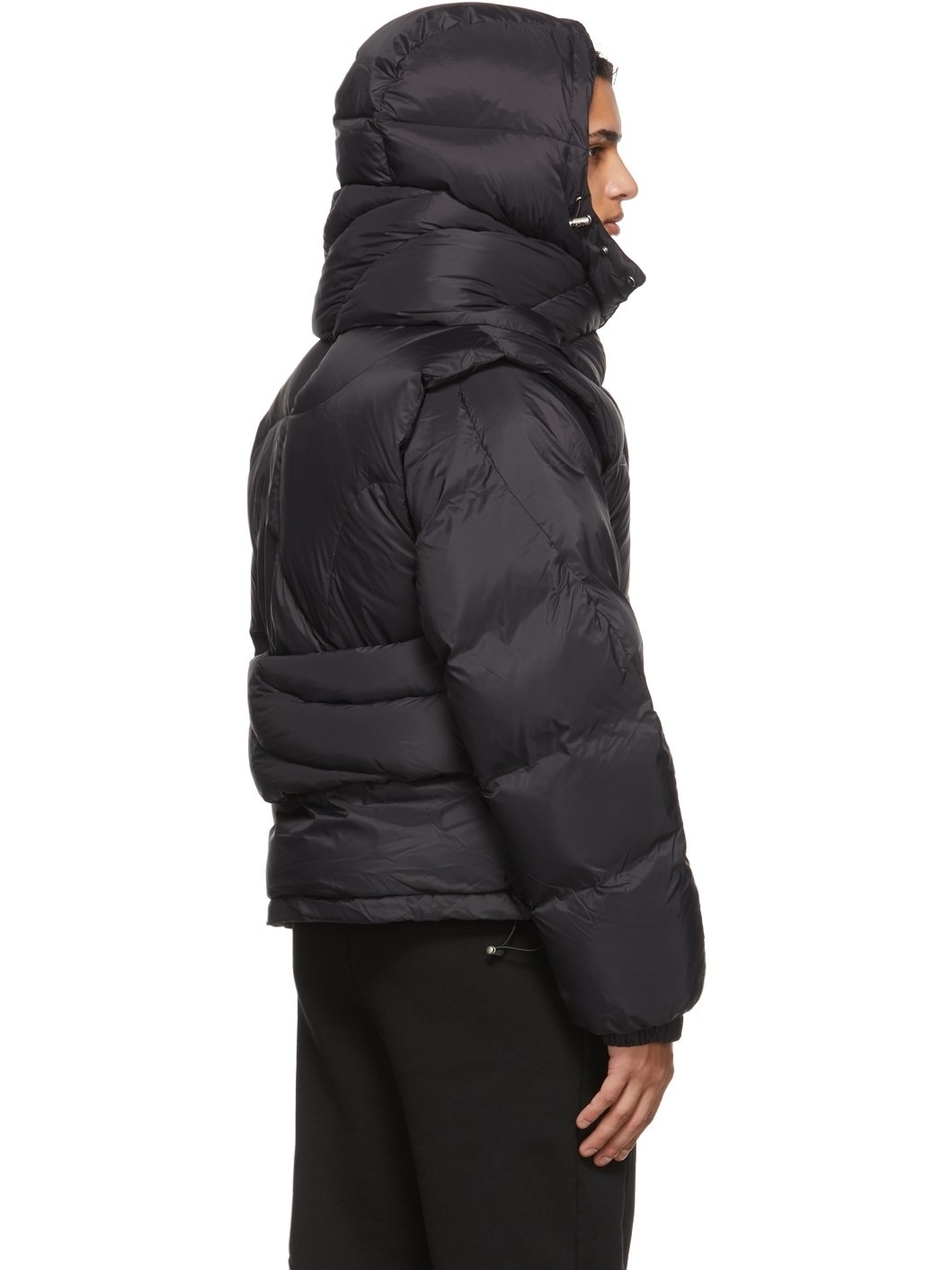 Black Down Scarf Puffer Jacket - 3