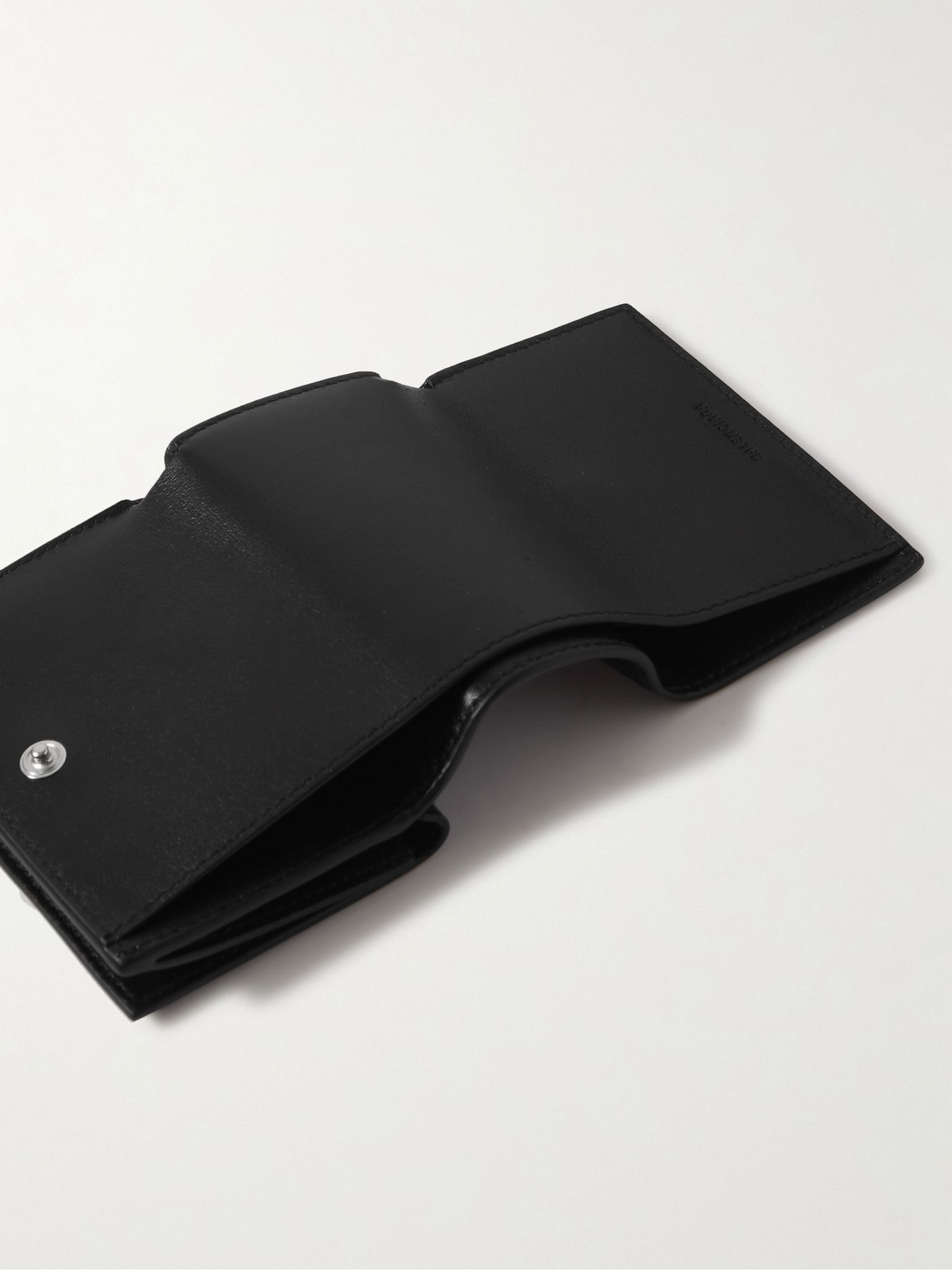 Logo-Print Full-Grain Leather Trifold Wallet Black - 4
