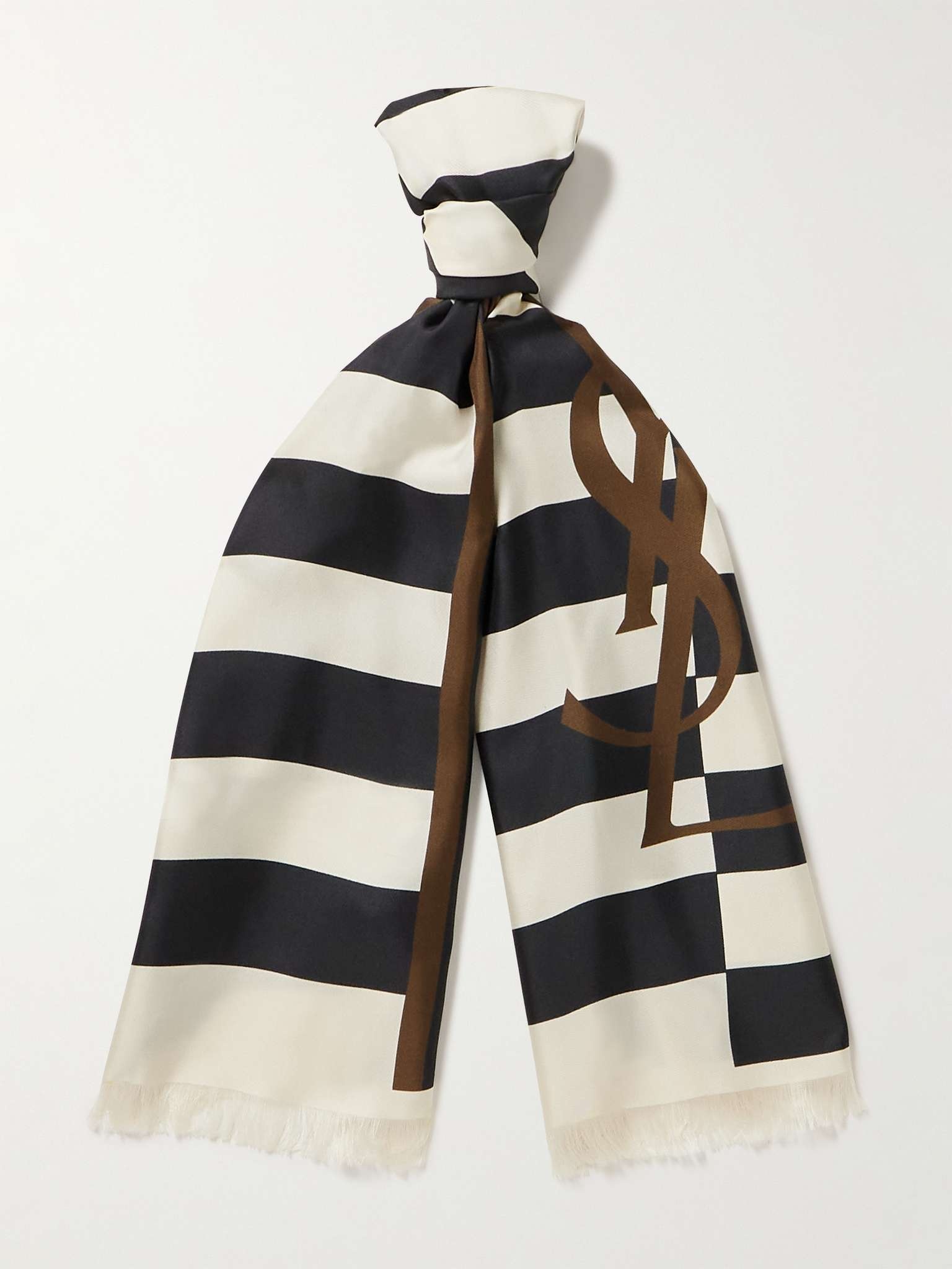 SAINT LAURENT Frayed Striped Silk-Twill Scarf | REVERSIBLE