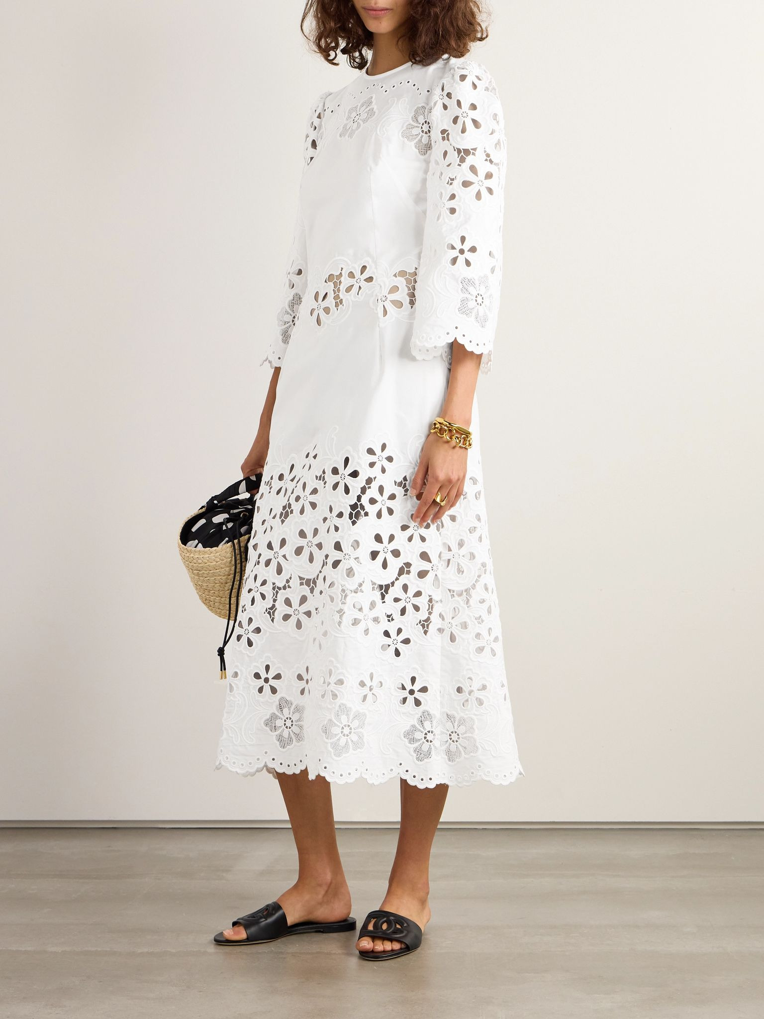 Scalloped broderie anglaise cotton-poplin midi dress White - 2