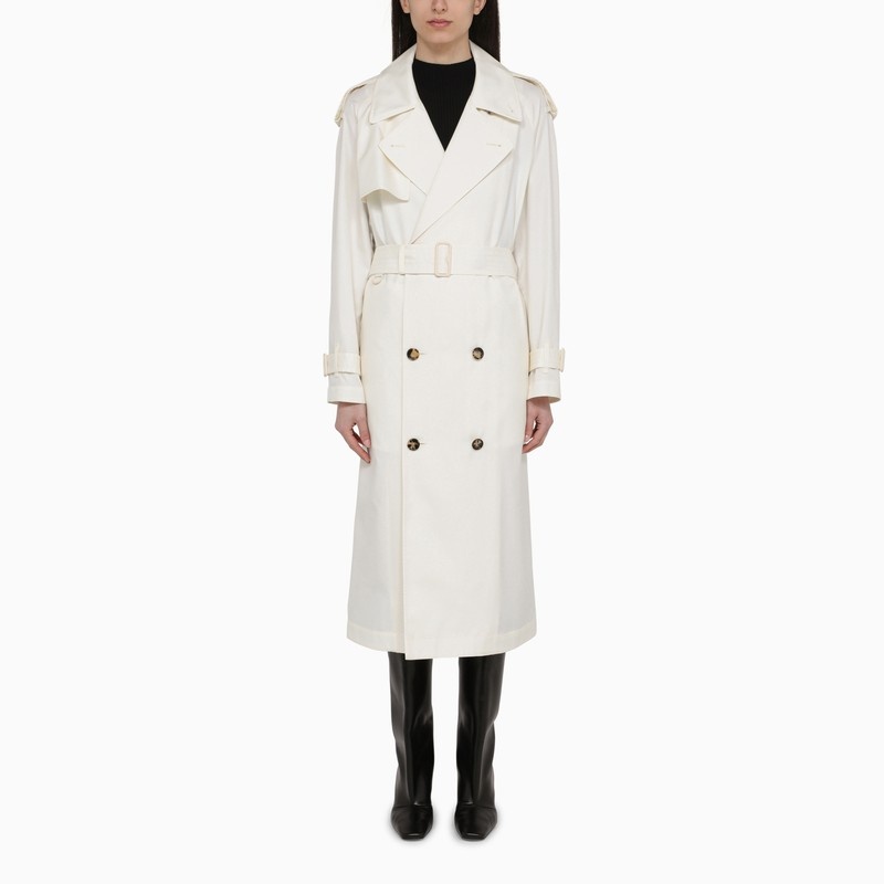 Beige silk double-breasted trench coat - 1