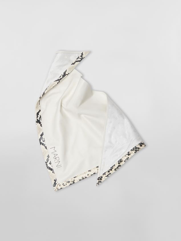 WHITE NAPPA LEATHER TRIANGULAR SCARF WITH PRINTED PYTHON FINISH - 1