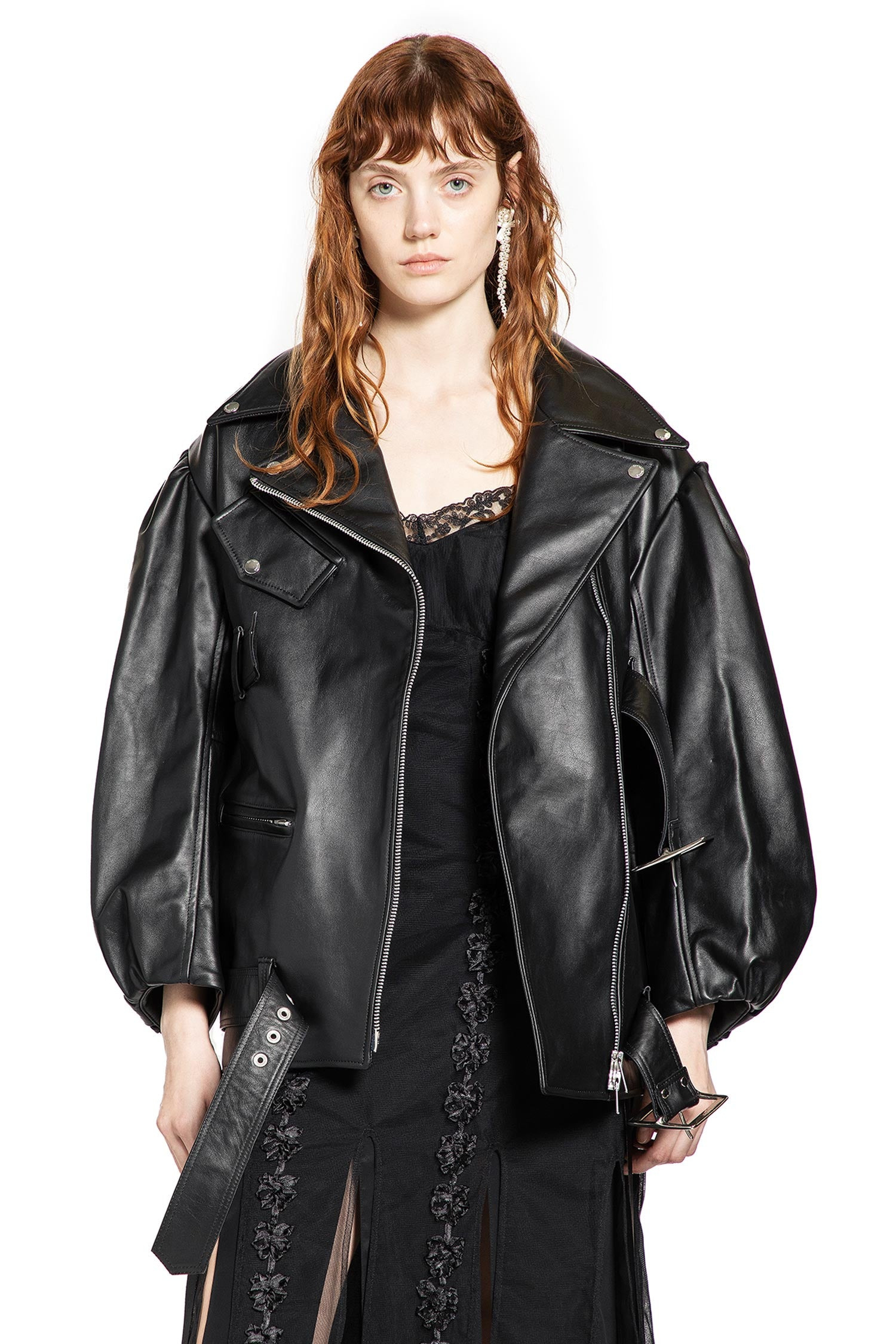 Puff Sleeve Multi Belt Biker Jacket - 7