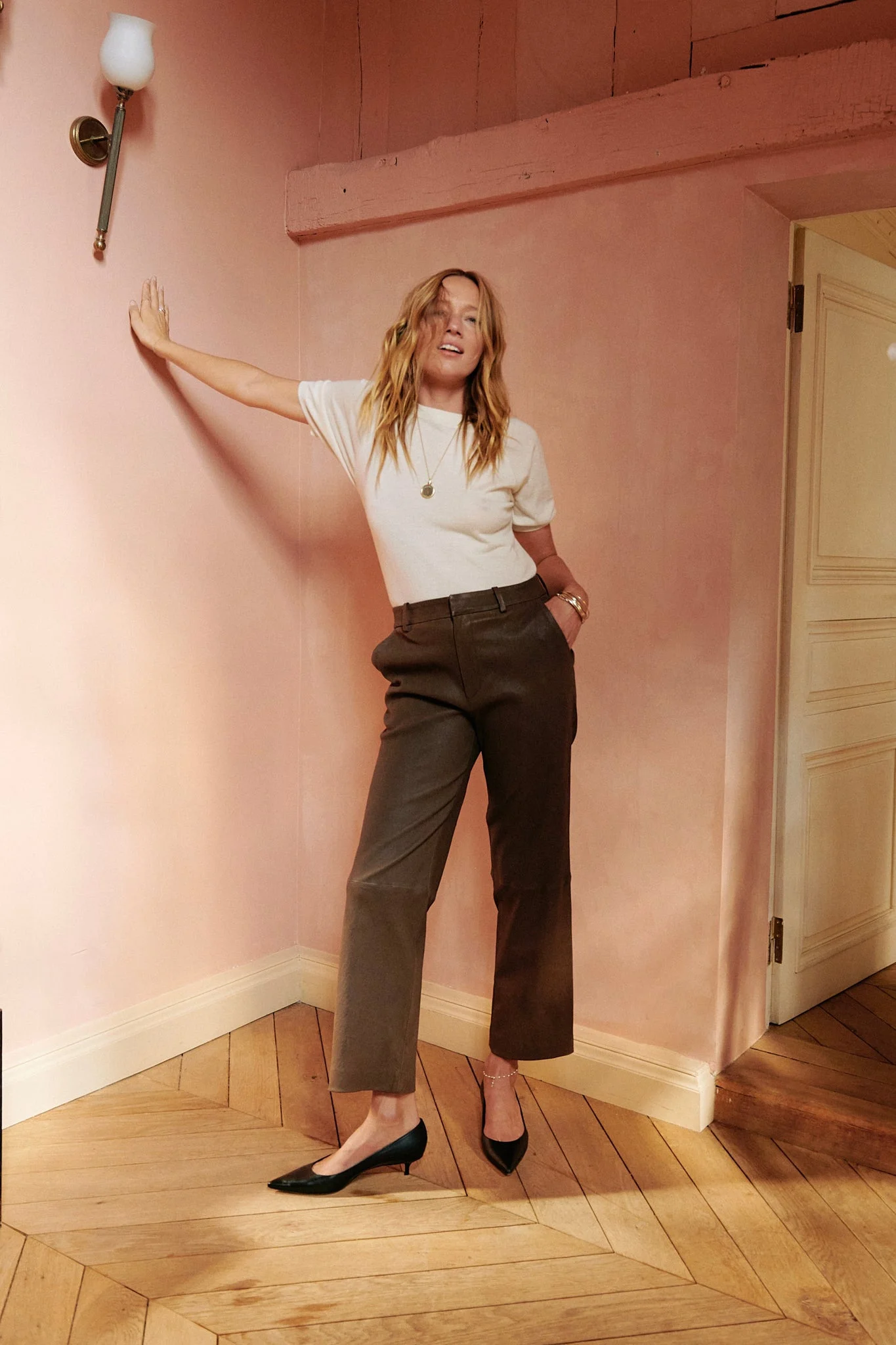 TRUFFLE LEATHER CROPPED TROUSERS - 1