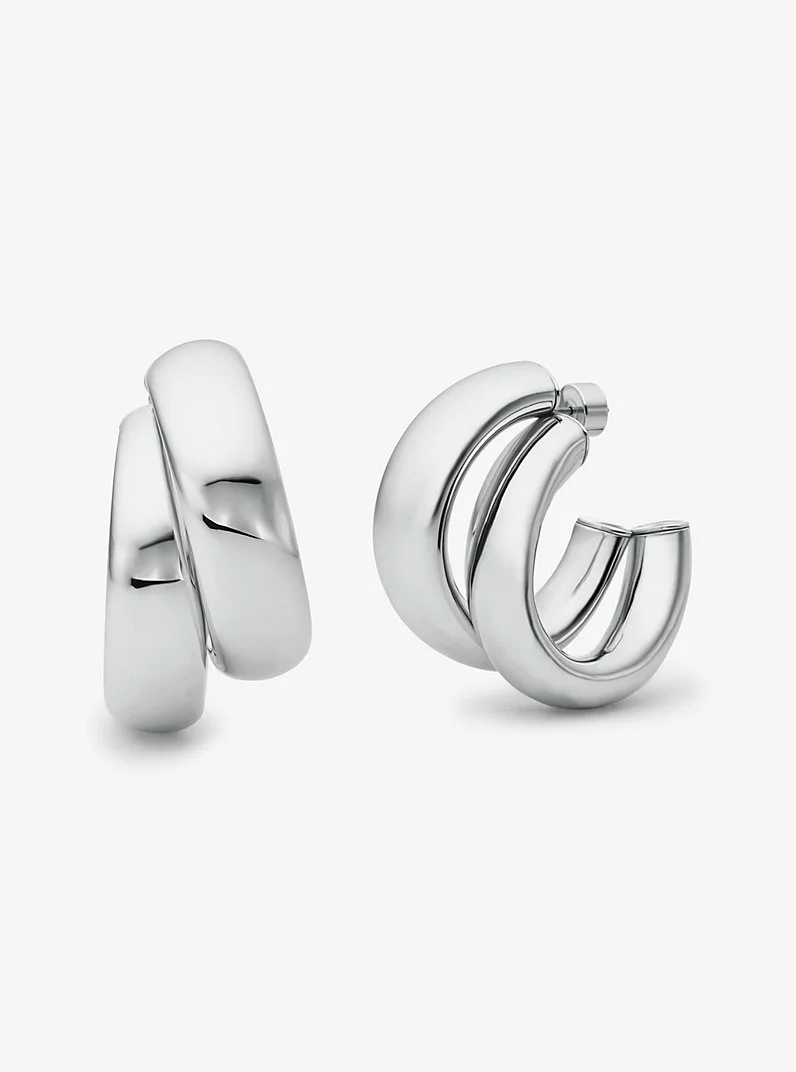 Large Precious Metal-Plated Brass Double Hoop Earrings - 1