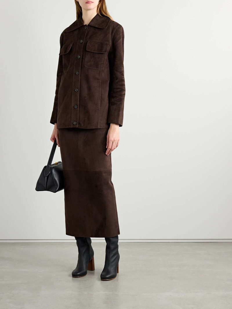 KHAITE Loxley suede midi skirt outlook