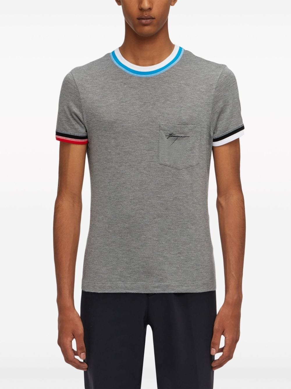 colour-block trim T-shirt - 3