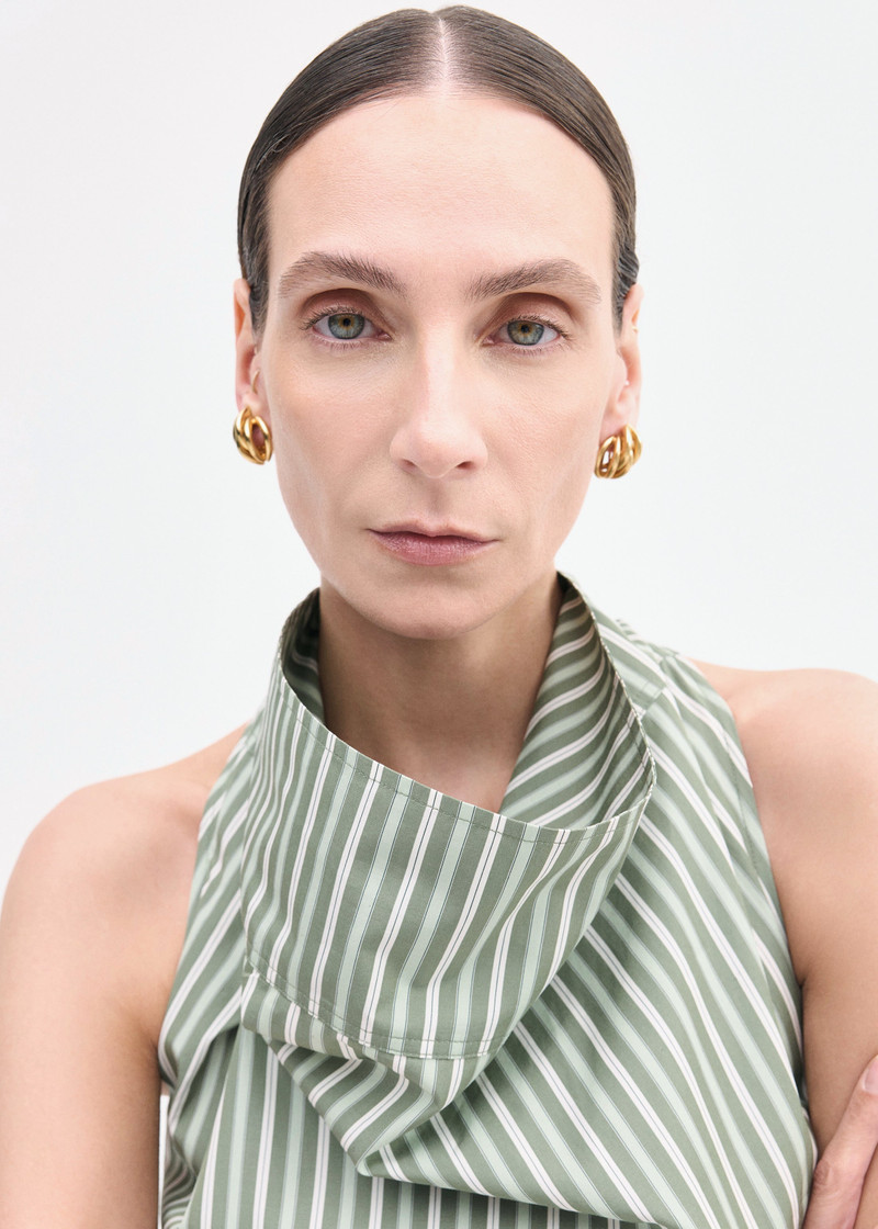 Sleeveless Cowl Neck Top in Striped Poplin 5