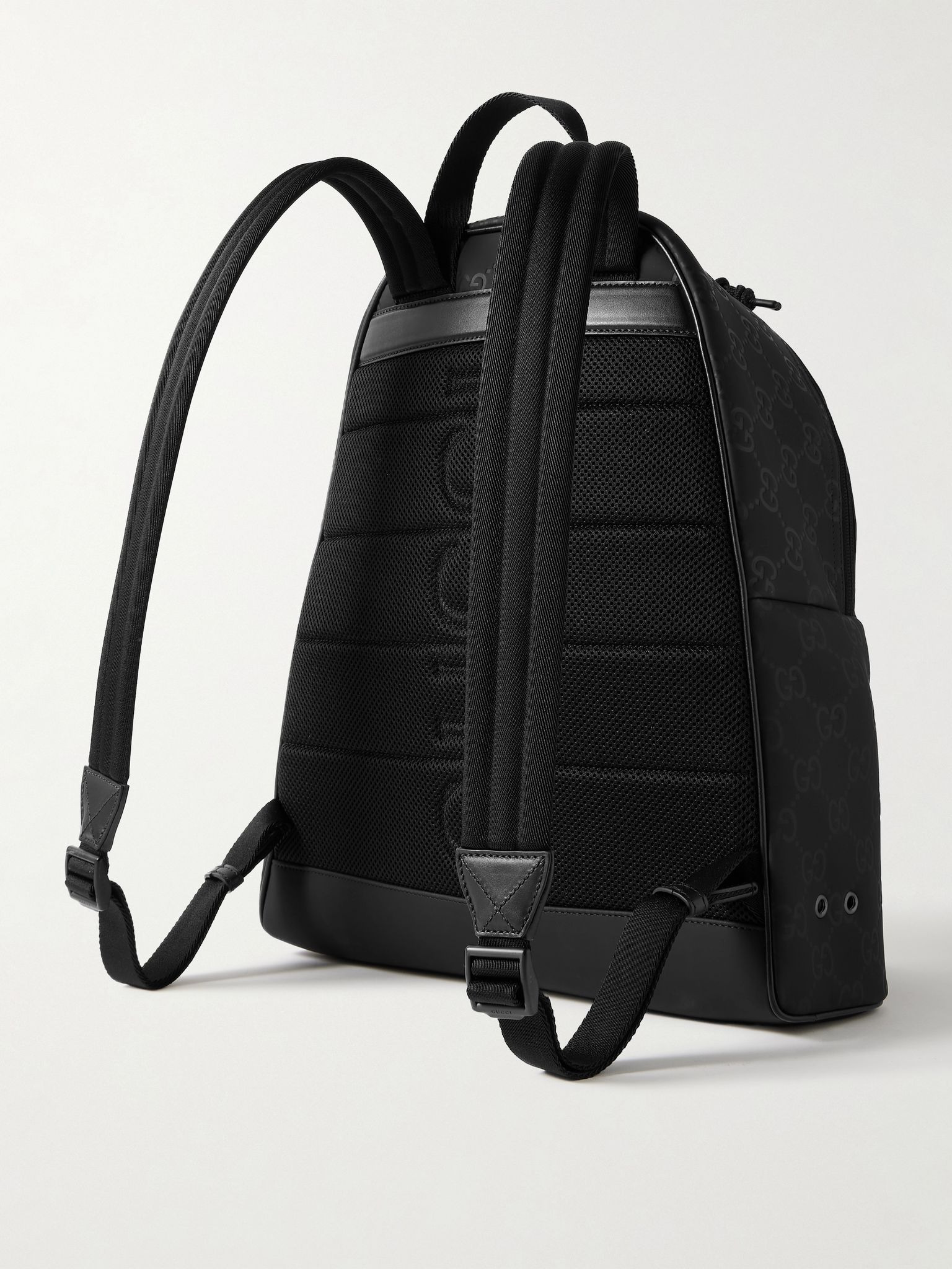Edge Leather-Trimmed Monogrammed Rubber and Mesh Backpack Black - 3