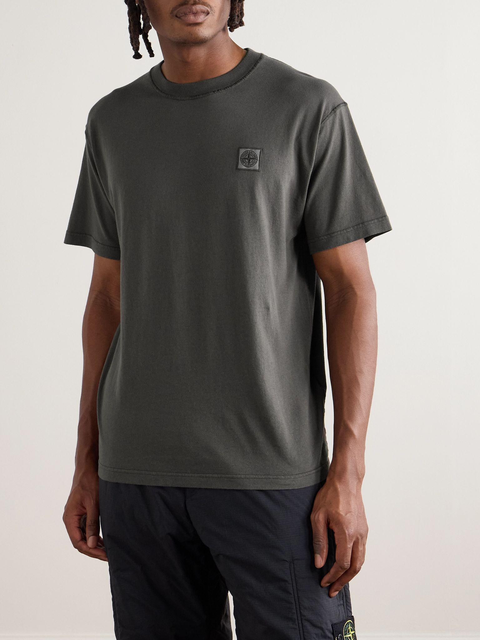 Logo-Appliquéd Cotton-Jersey T-Shirt Gray - 3