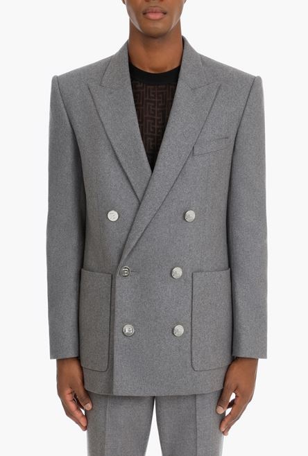 Heather gray wool blazer with double-breasted silver-tone buttoned closure - 5