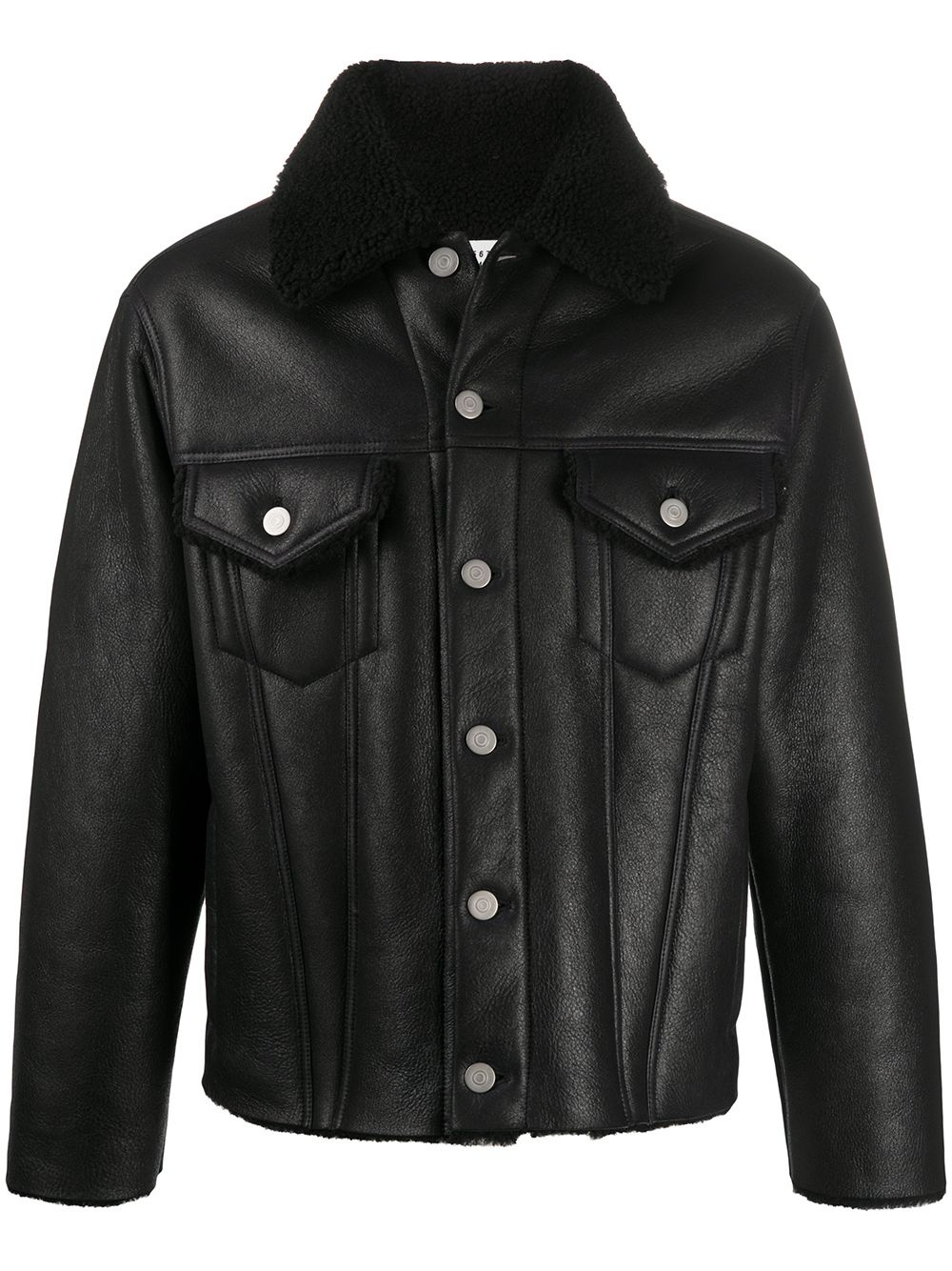 shearling-lined leather jacket - 1