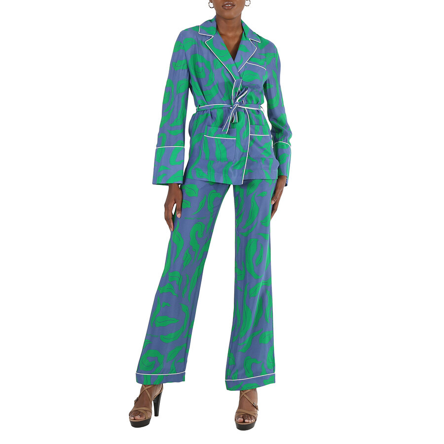 Off-White Illusion Pajama-Style Trousers in Blue/Green - 6