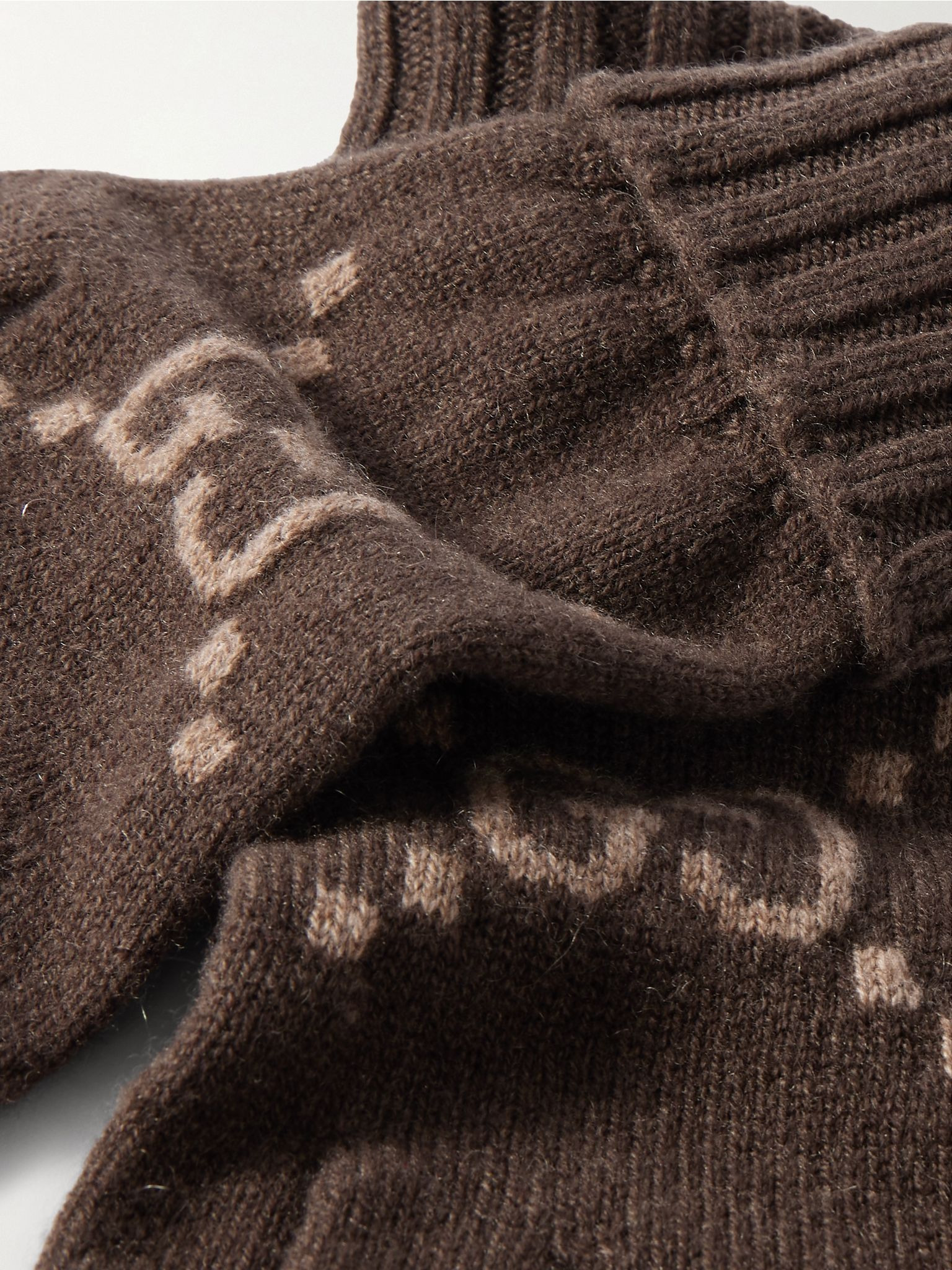 Intarsia-knit cashmere gloves Brown - 3