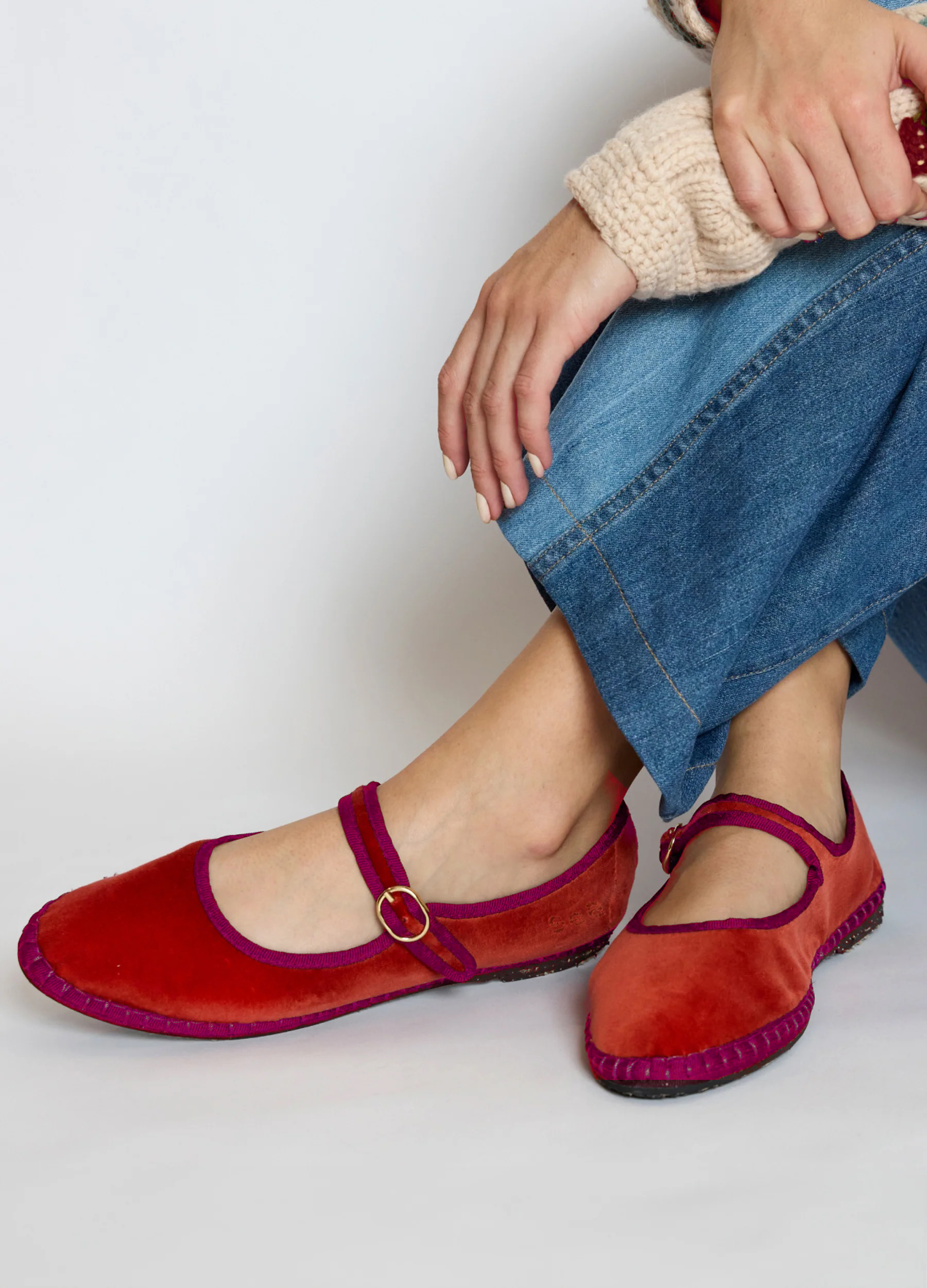 Velvet Mary Jane Flats - 2