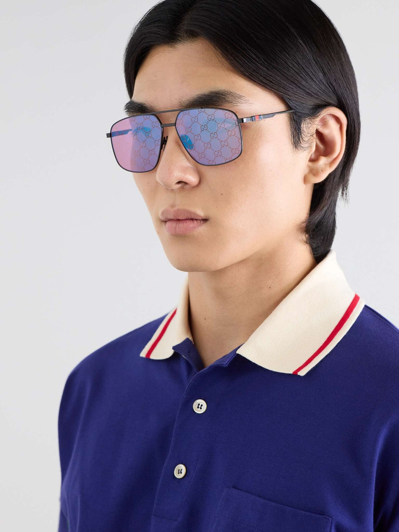 GUCCI Navigator Aviator-Style Logo-Print Metal Sunglasses outlook