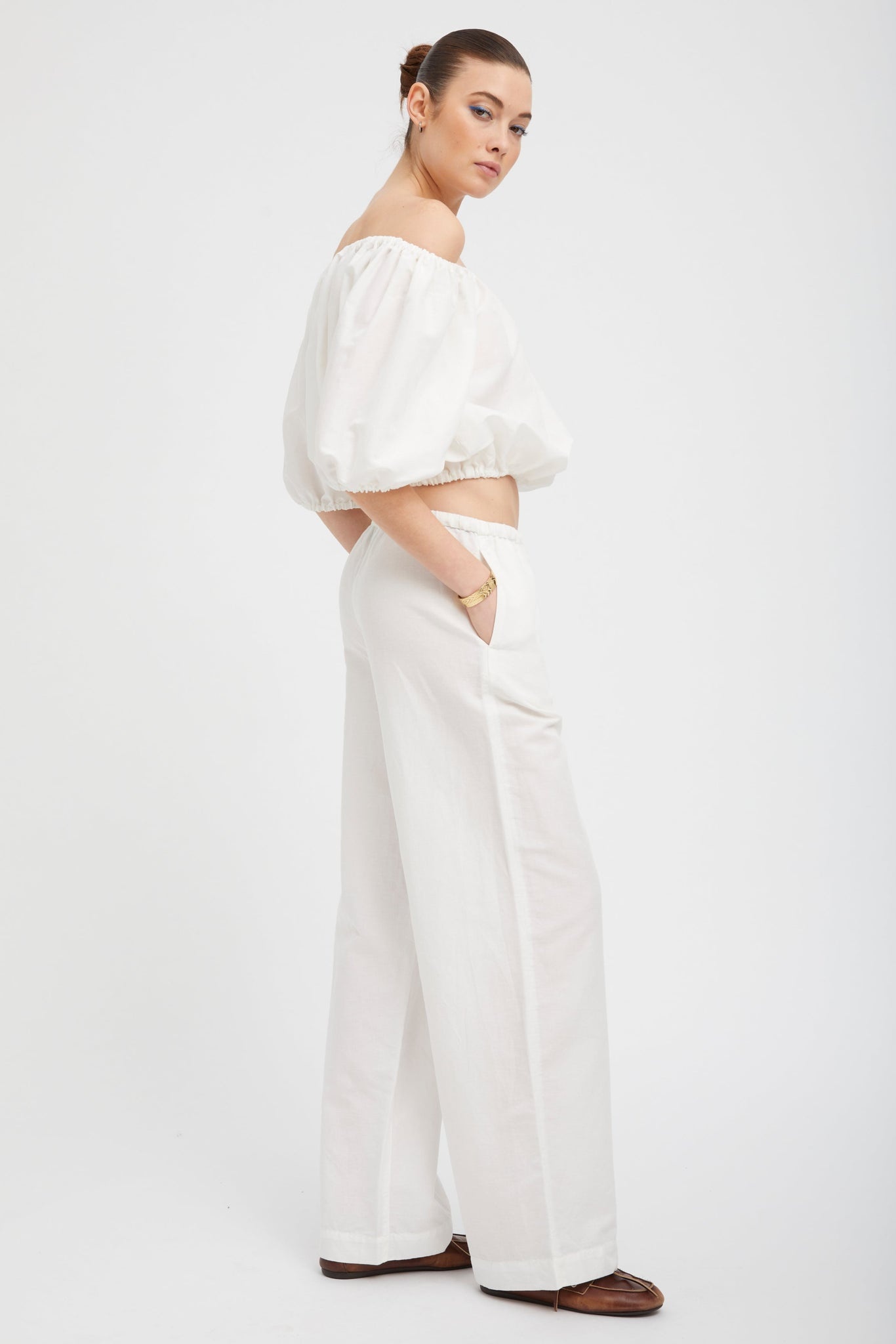 WHITE LINEN DRAWSTRING PANTS - 3
