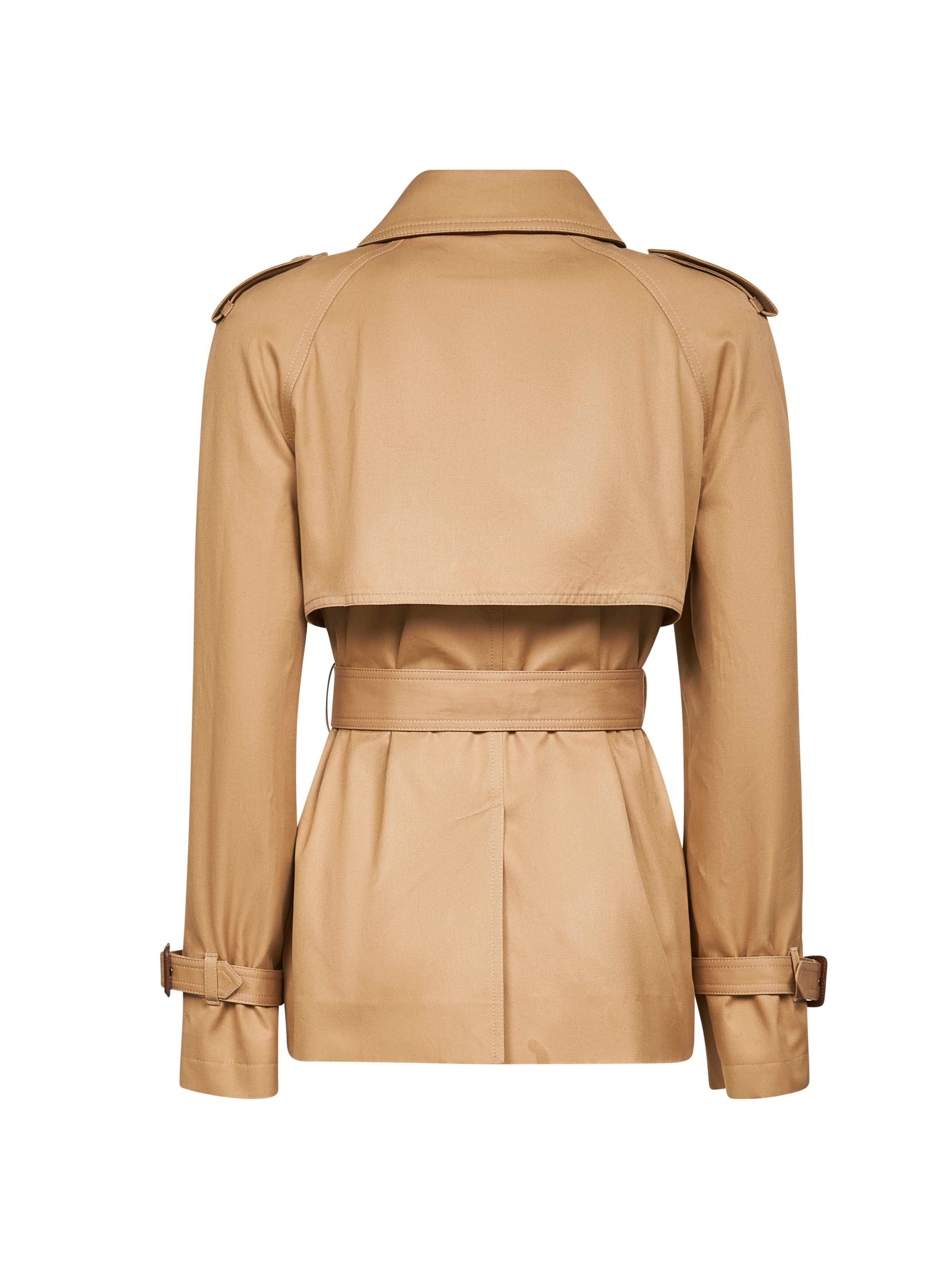 Beige cotton gabardine short trench coat - 2
