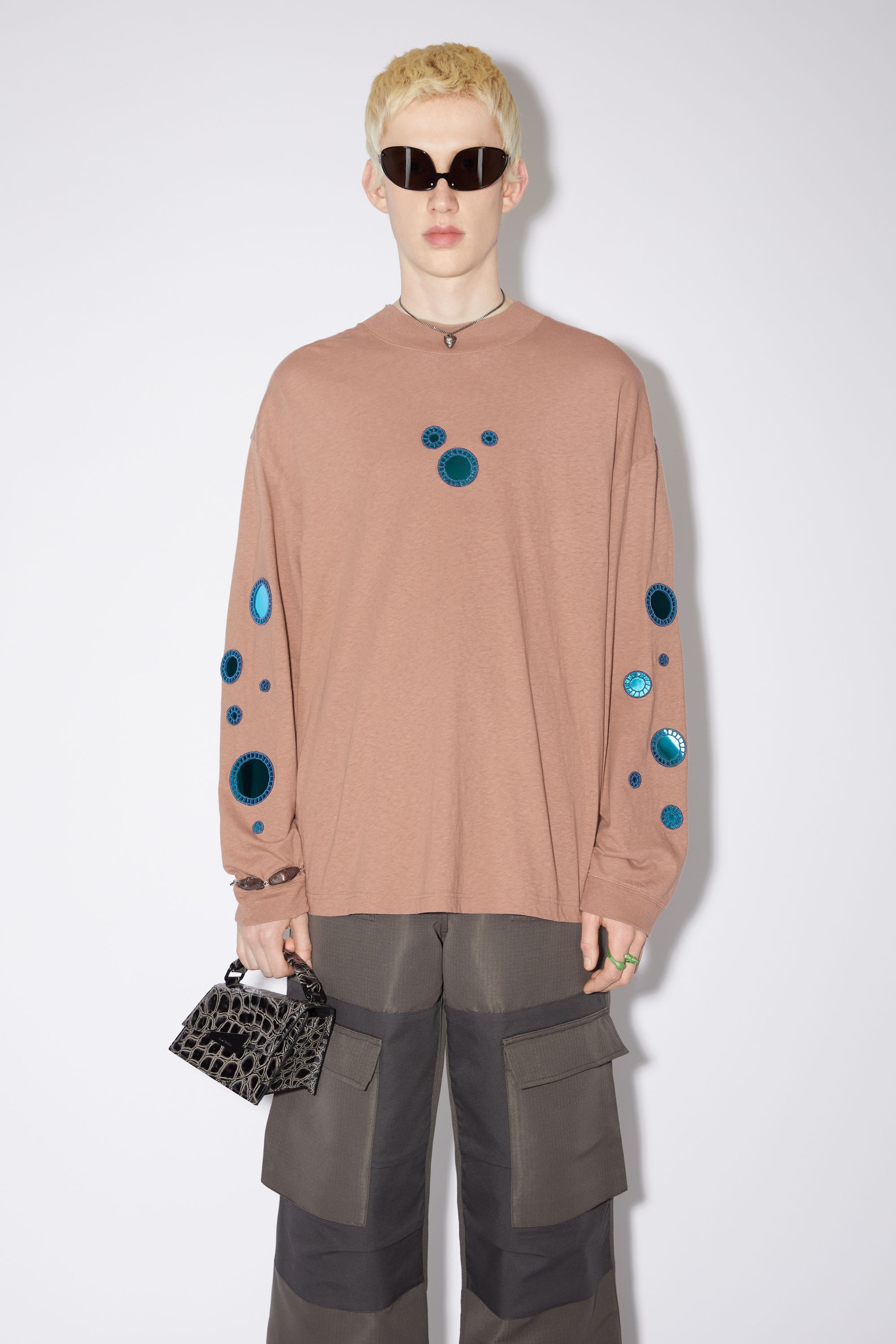 Mirror embroidery long sleeve t-shirt - Light taupe - 2