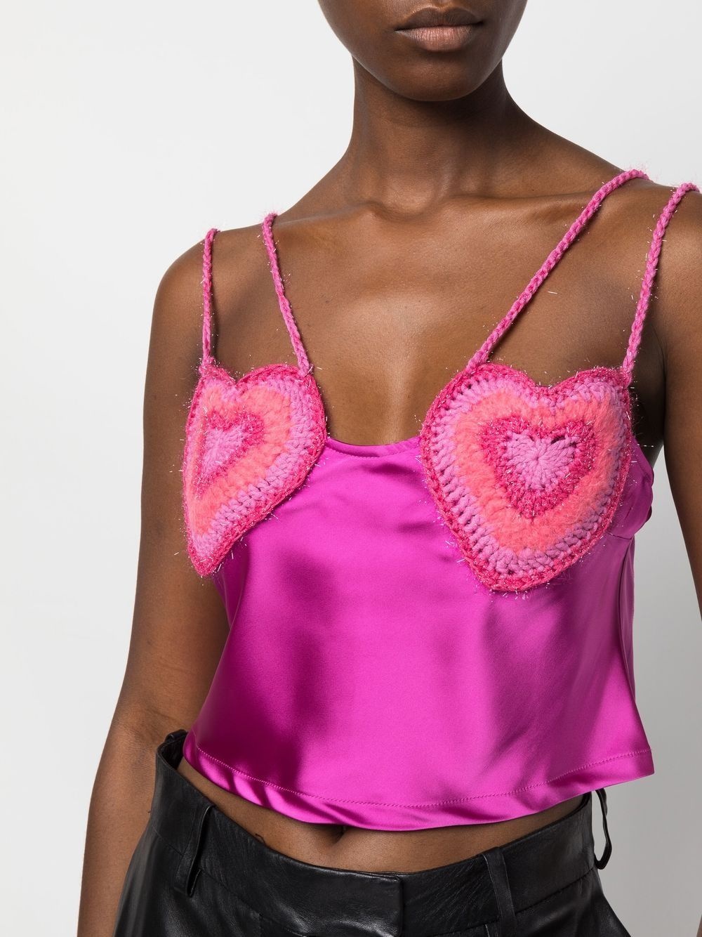 heart-crochet cropped camisole - 5