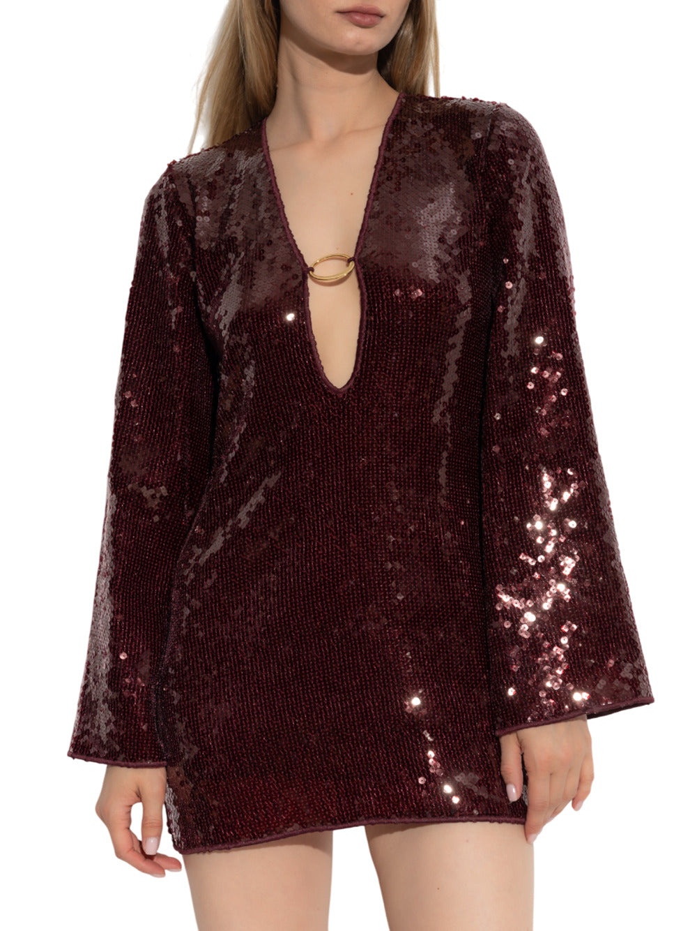 Oseree Sequin Dress Burgundy - 3