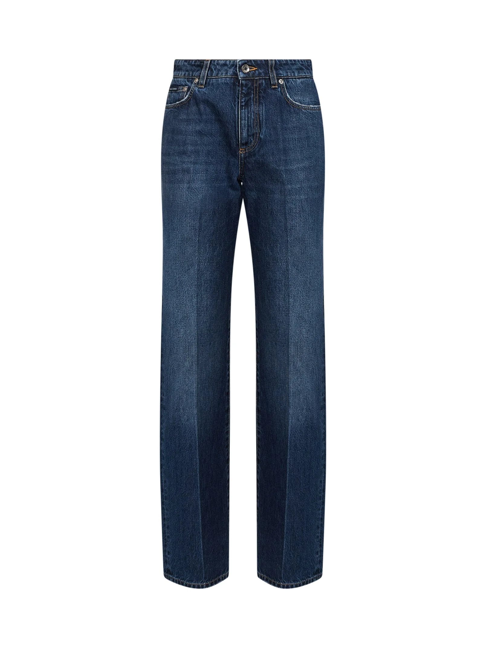 Blue cotton denim straight jeans - 1