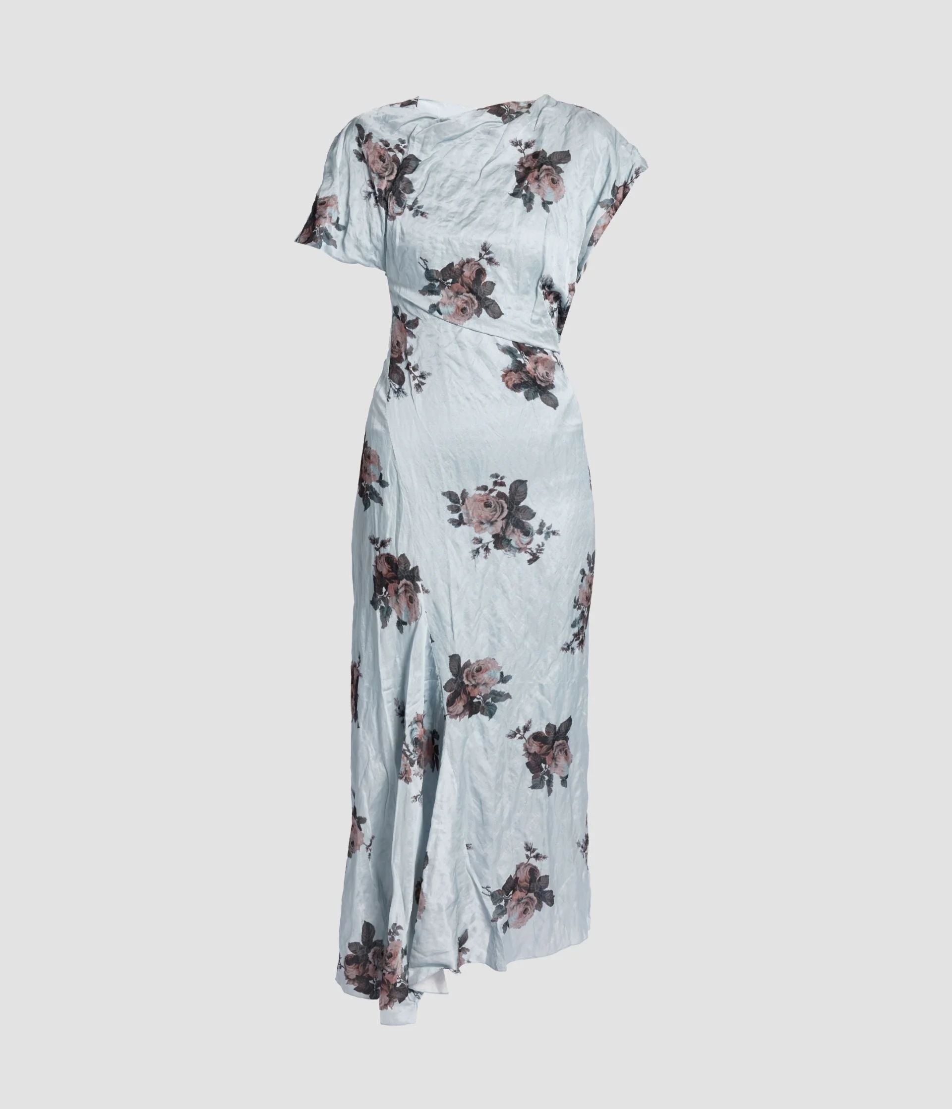 FLORAL CRUSHED SATIN ASYMMETRIC MIDI DRESS - 1