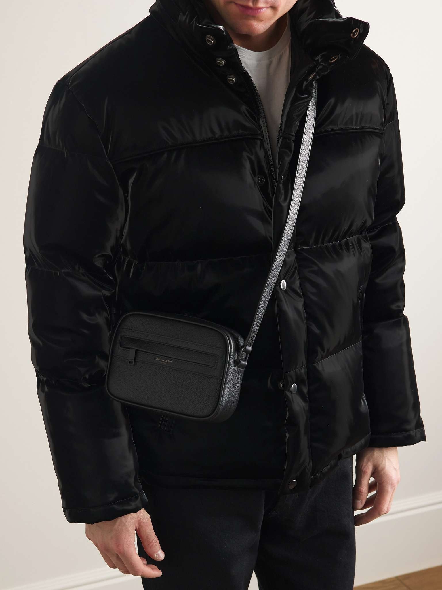 SAINT LAURENT Camp Logo-Print Full-Grain Leather Camera Bag