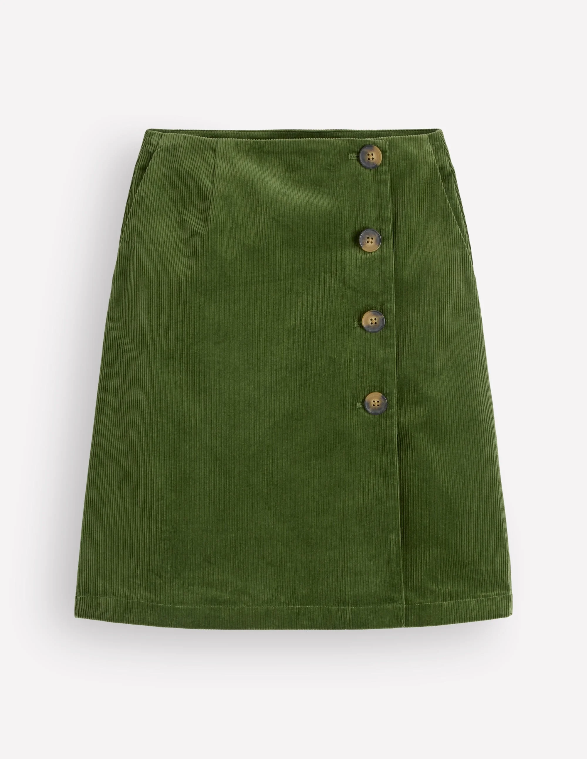 Evelyn Button Cord Wrap Skirt-Forest Green - 1