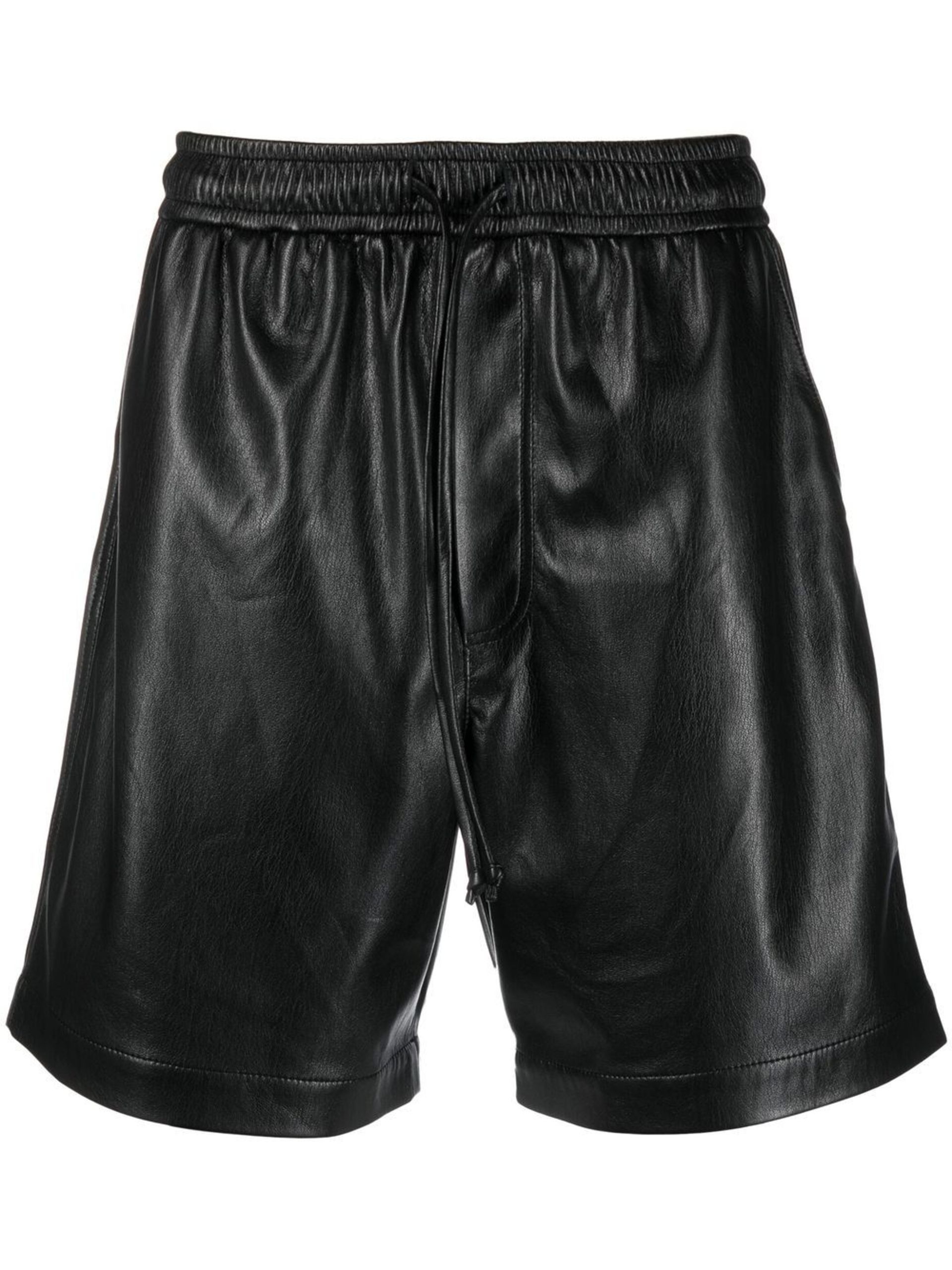 Black Faux Leather Track Shorts - 1