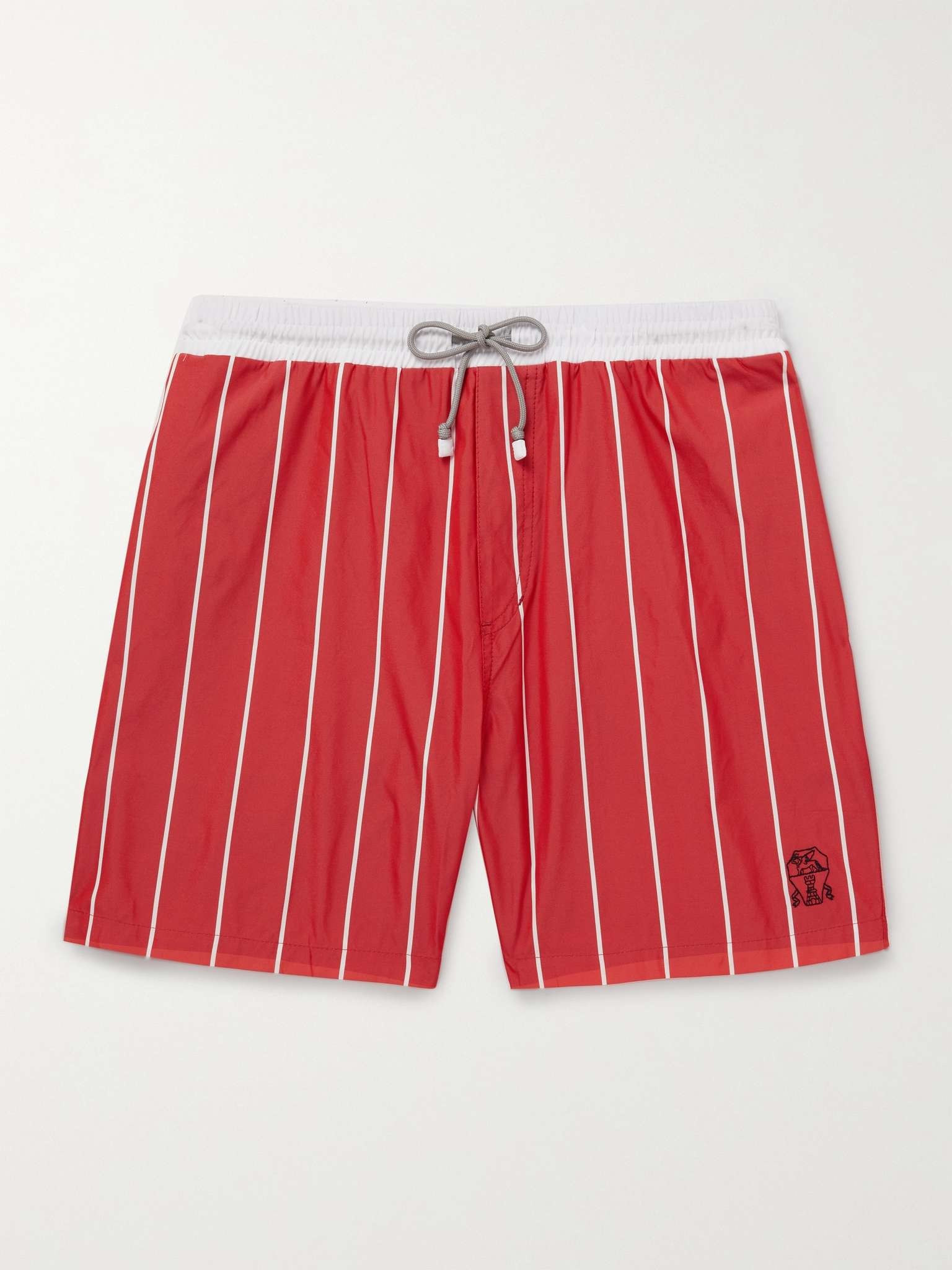 Mid-Length Striped Swim Shorts - 1