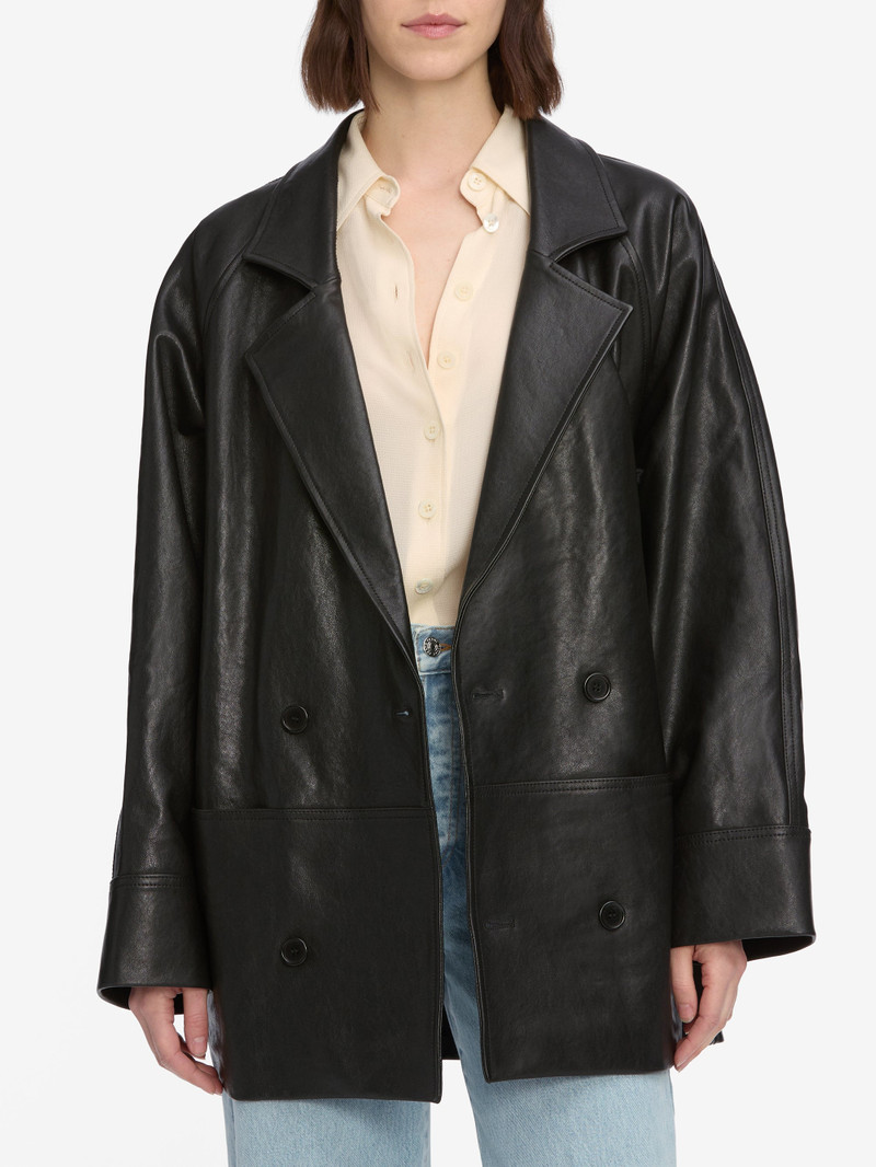 Oversized Leather Jacket in Black 3